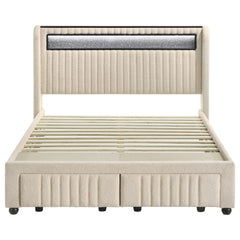 Madison Upholstered LED Full Storage Platform Bed Cream