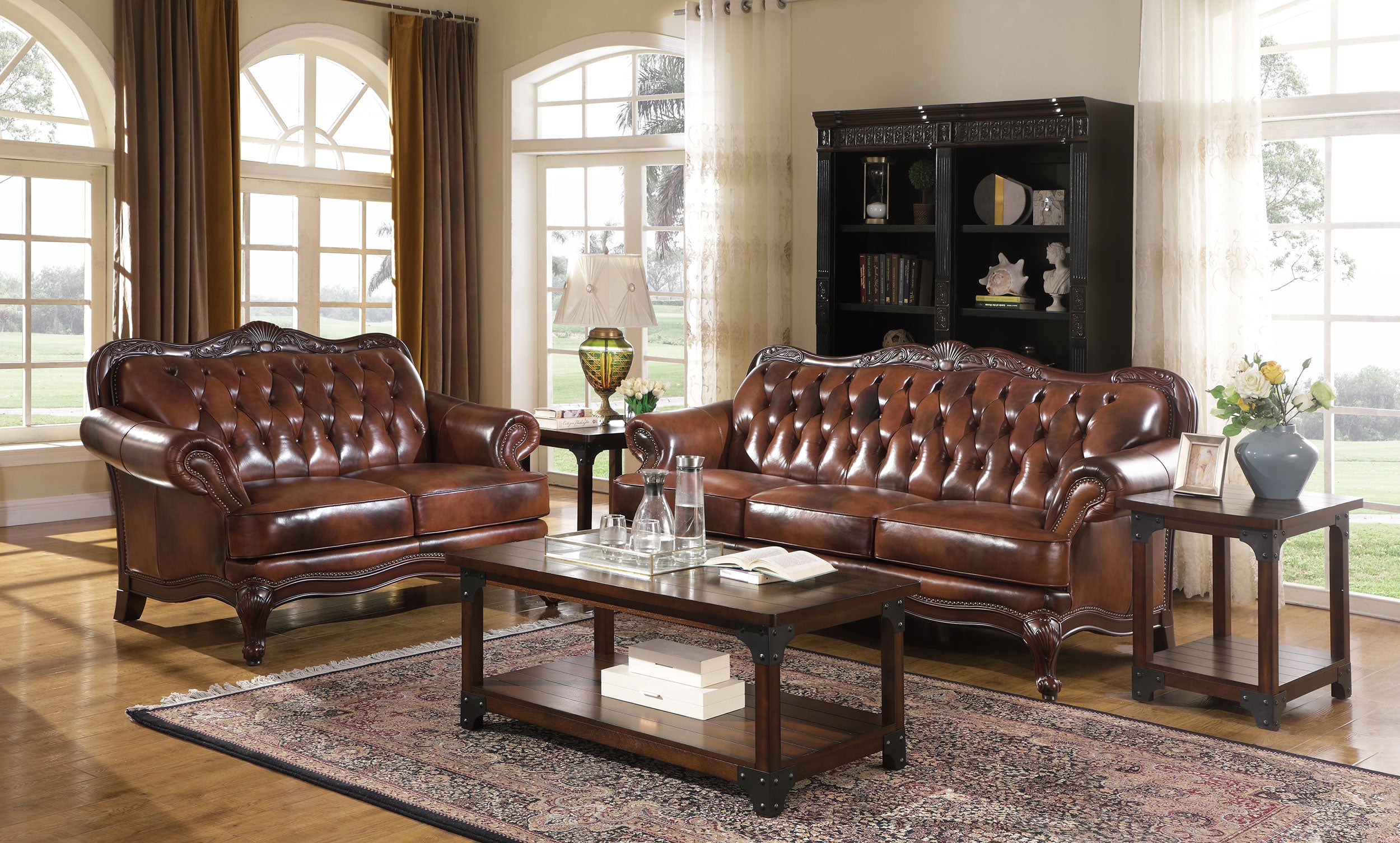 Orleans Furniture - Coaster - Victoria 2-piece Full Leather Upholstered Sofa Set Brown - 500681-S2