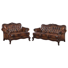 Victoria 2-piece Full Leather Upholstered Sofa Set Brown