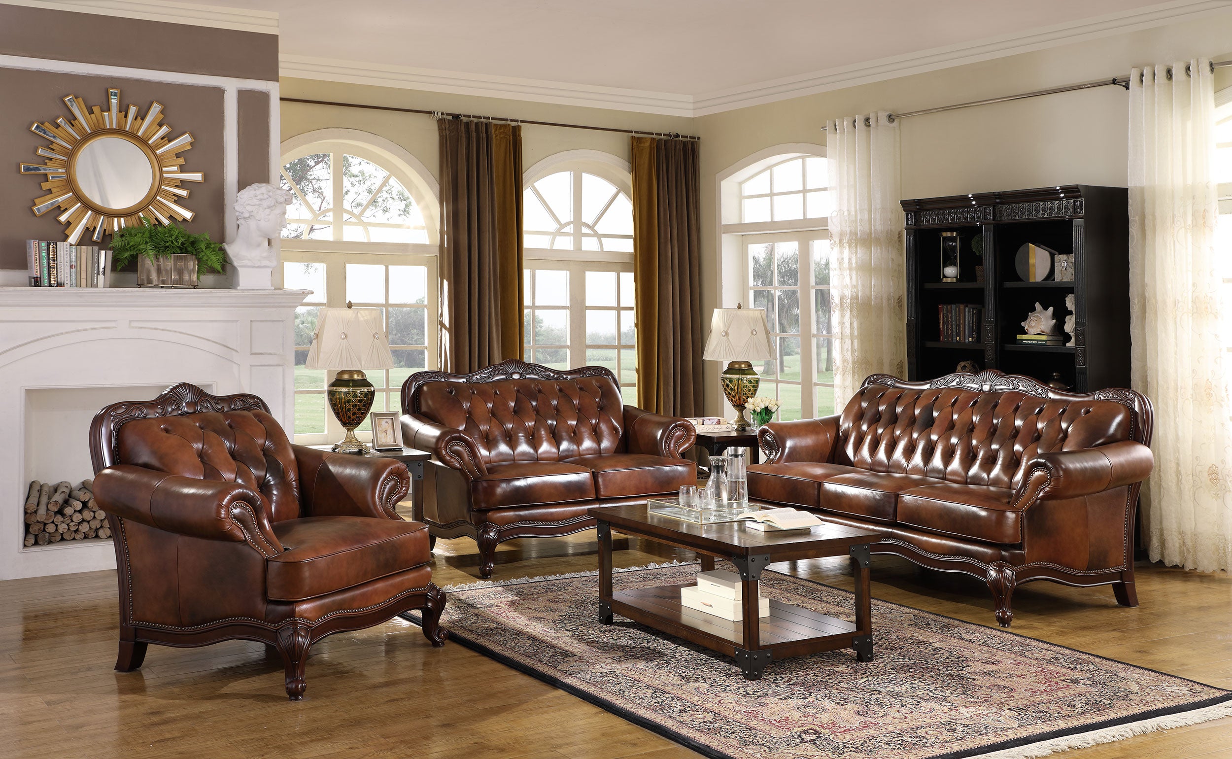 Orleans Furniture - Coaster - Victoria 3-piece Full Leather Upholstered Sofa Set Brown - 500681-S3