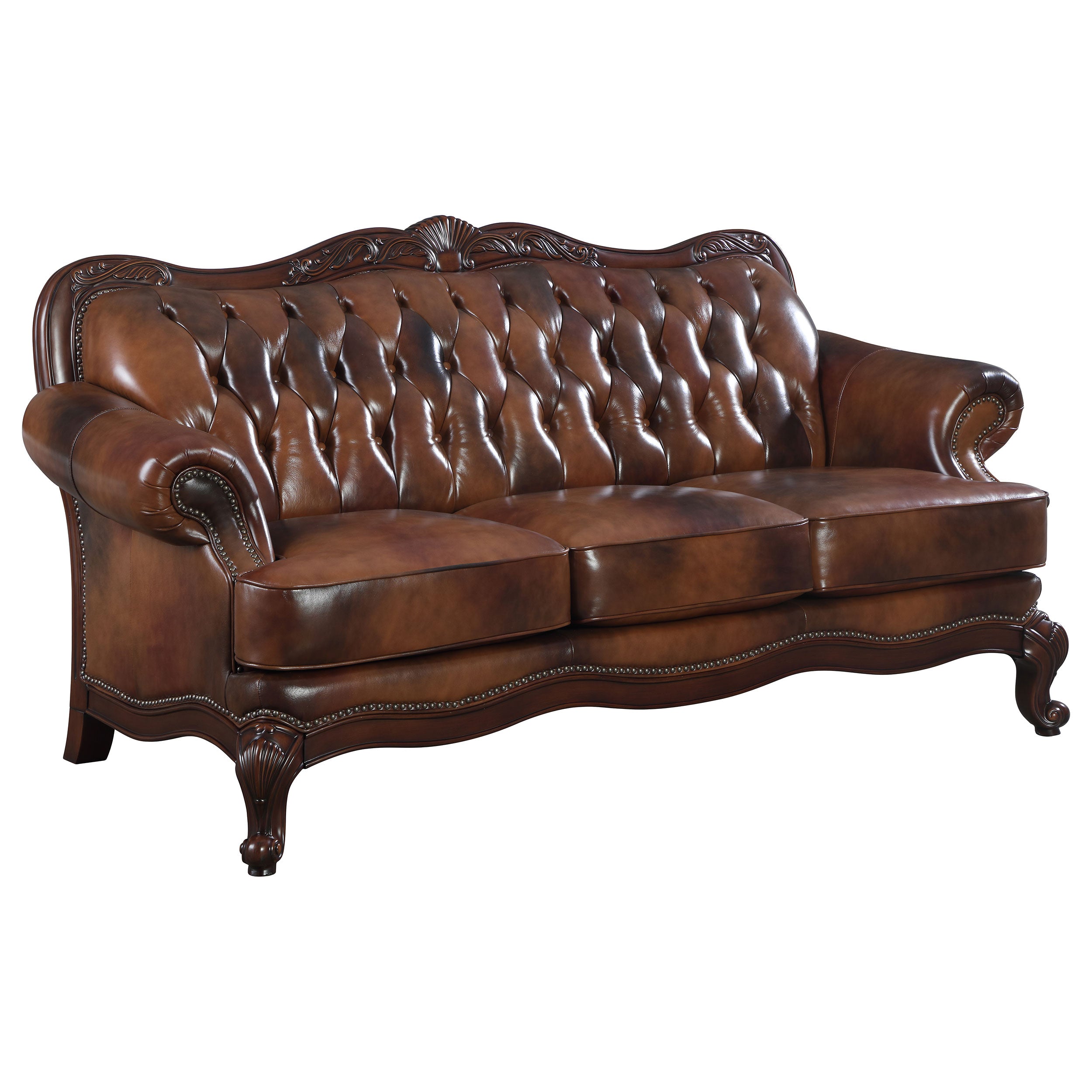 Orleans Furniture - Coaster - Victoria Full Leather Upholstered Rolled Arm Sofa Brown - 500681