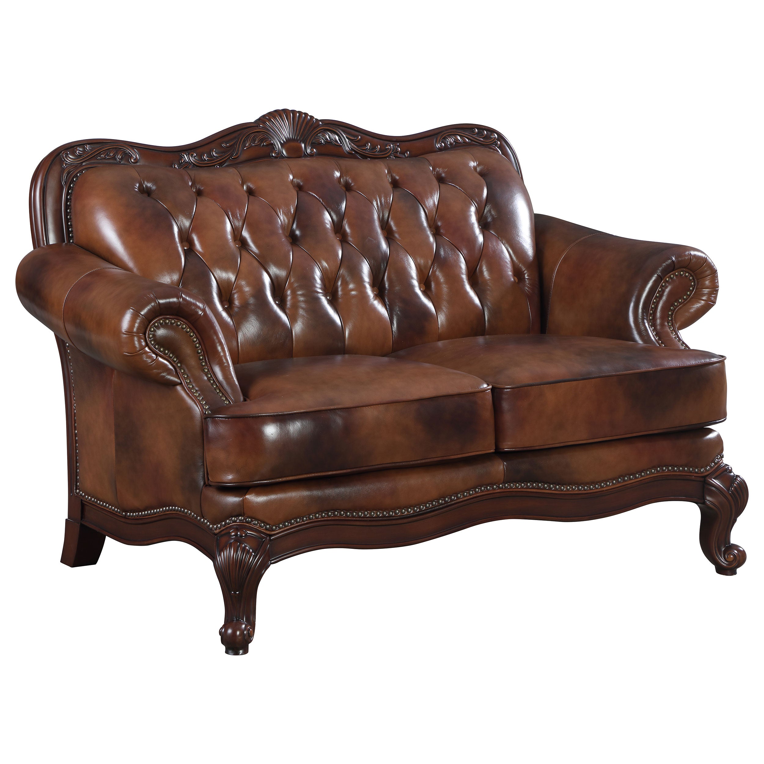 Orleans Furniture - Coaster - Victoria Full Leather Upholstered Rolled Arm Loveseat Brown - 500682