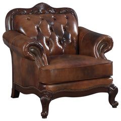 Orleans Furniture - Coaster - Victoria Full Leather Upholstered Rolled Arm Chair Brown - 500683