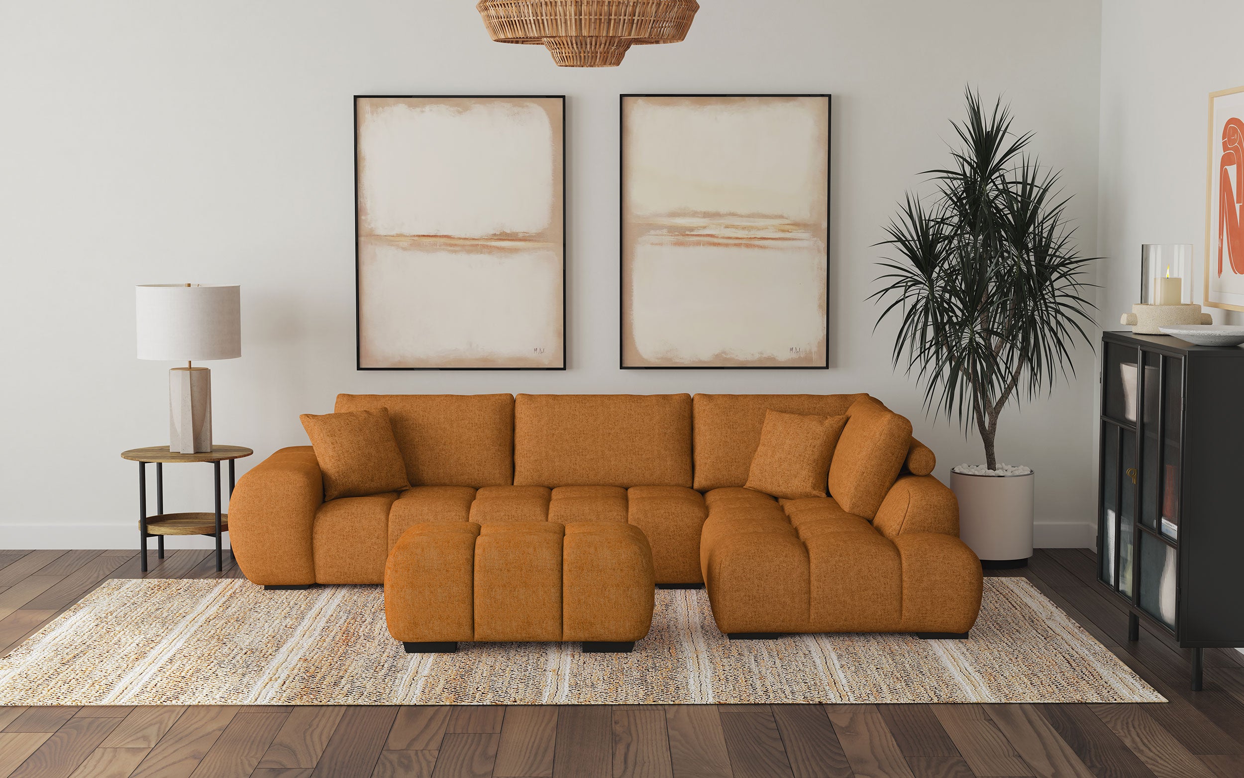 Orleans Furniture - Coaster - Camacho Upholstered Sectional Sofa with Ottoman Set Orange - 503975-SET