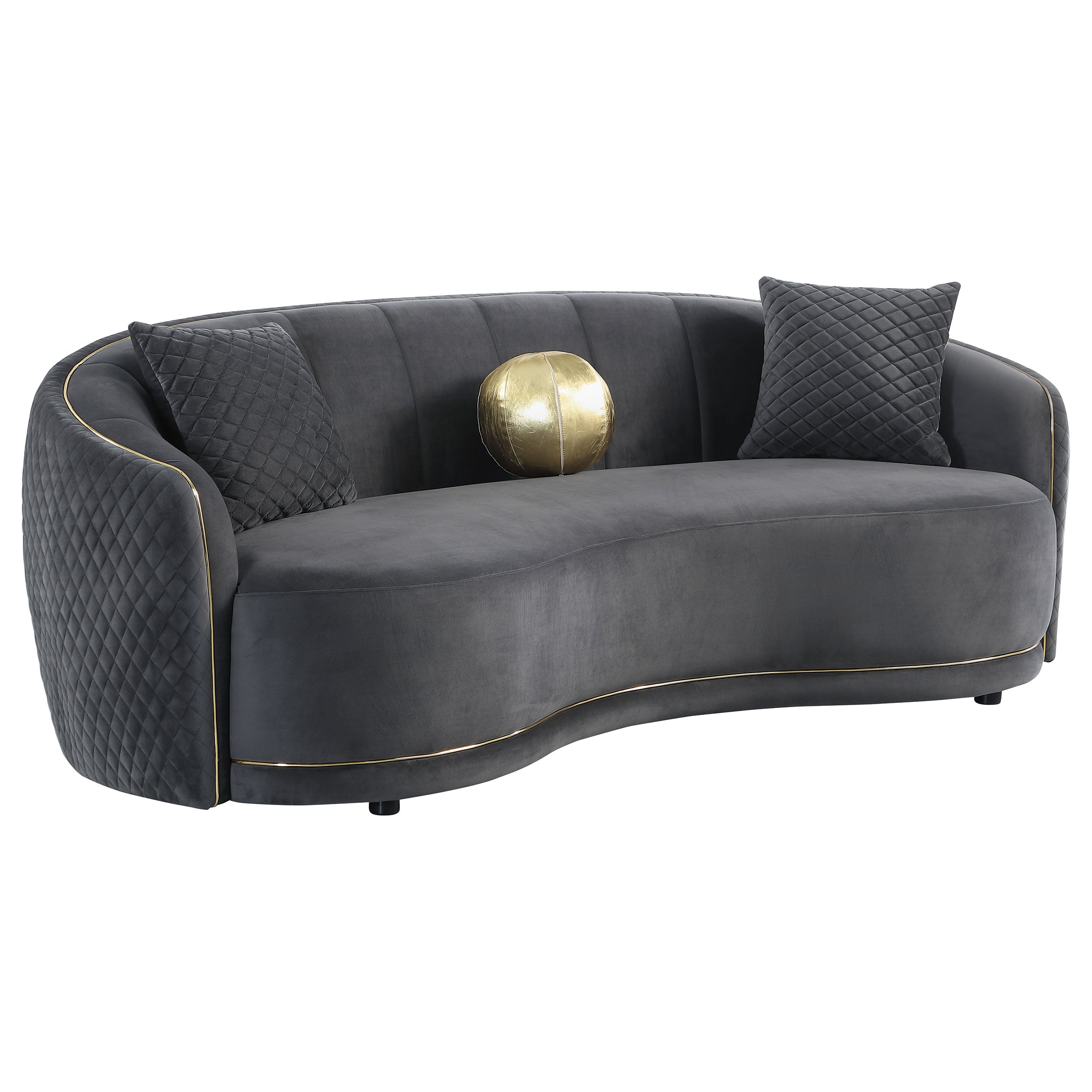 Orleans Furniture - Coaster - Brookside Velvet Upholstered Curved Sofa Dark Grey - 504844