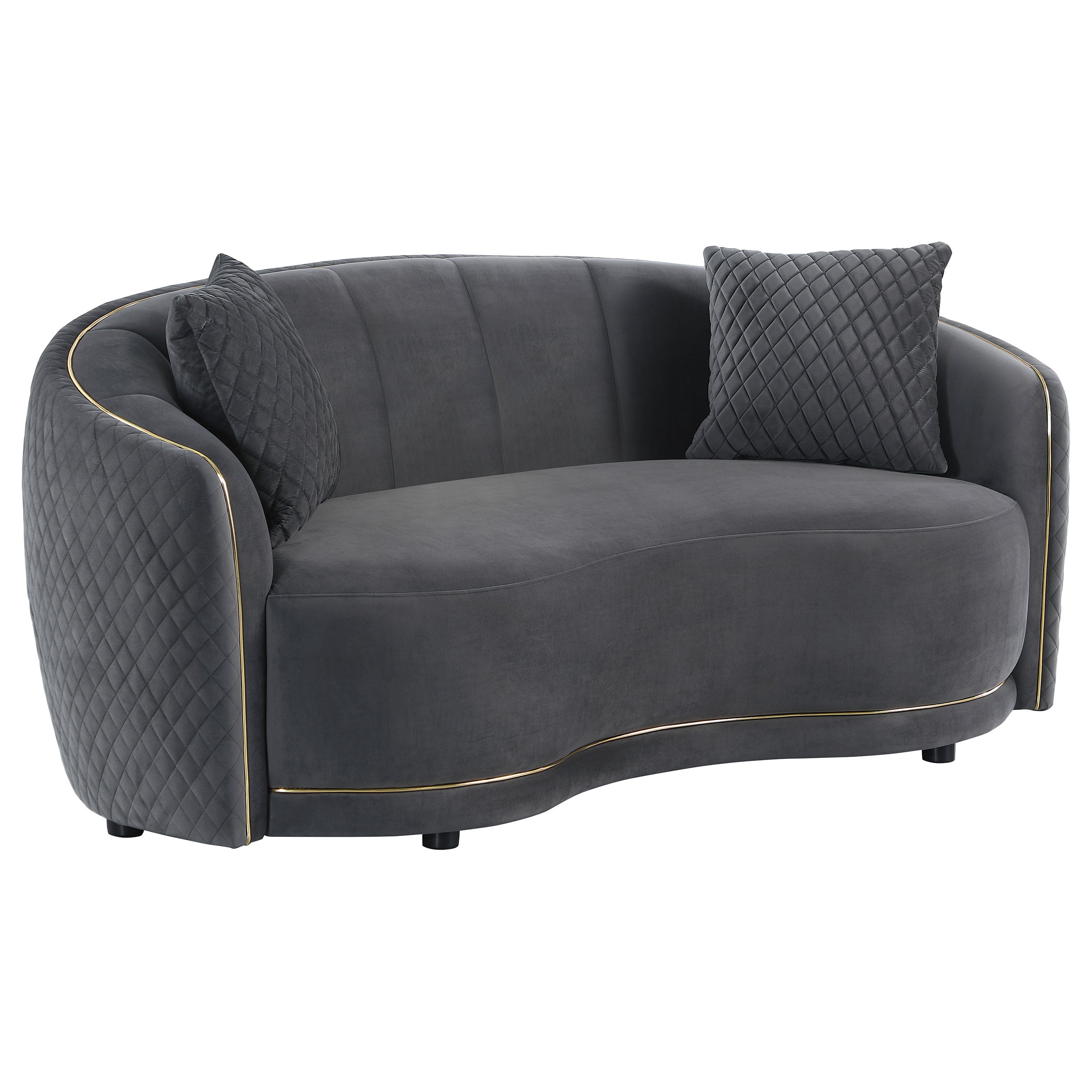 Orleans Furniture - Coaster - Brookside Velvet Upholstered Curved Loveseat Dark Grey - 504845