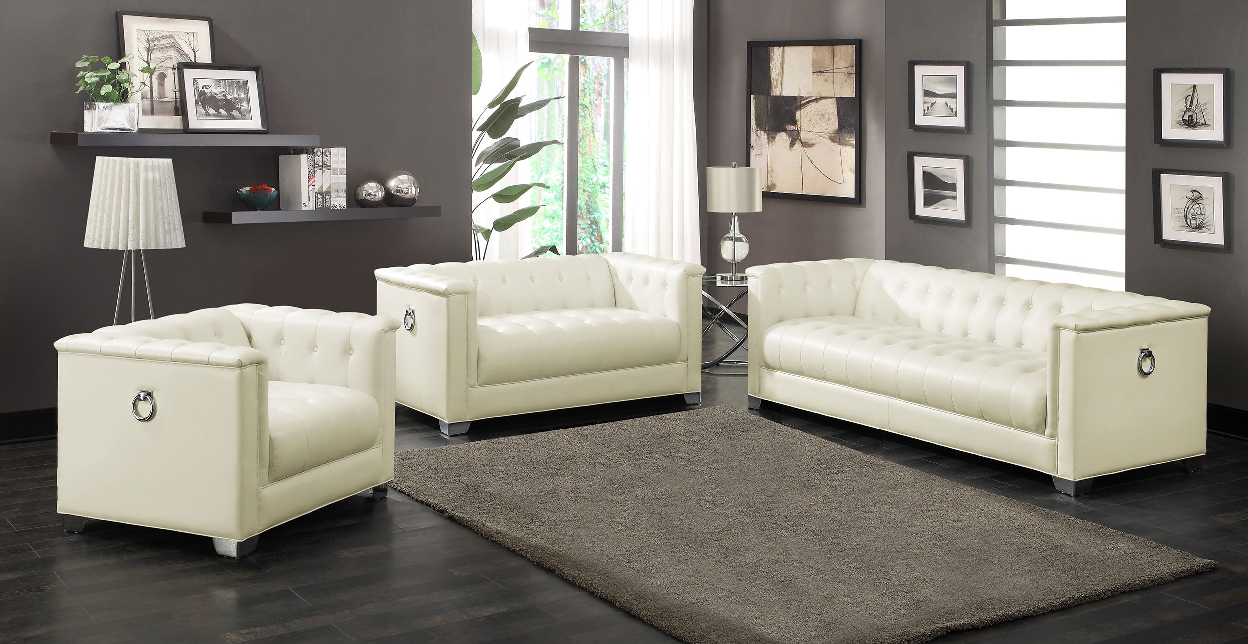 Orleans Furniture - Coaster - Chaviano 3-piece Upholstered Track Arm Sofa Set Pearl White - 505391-S3