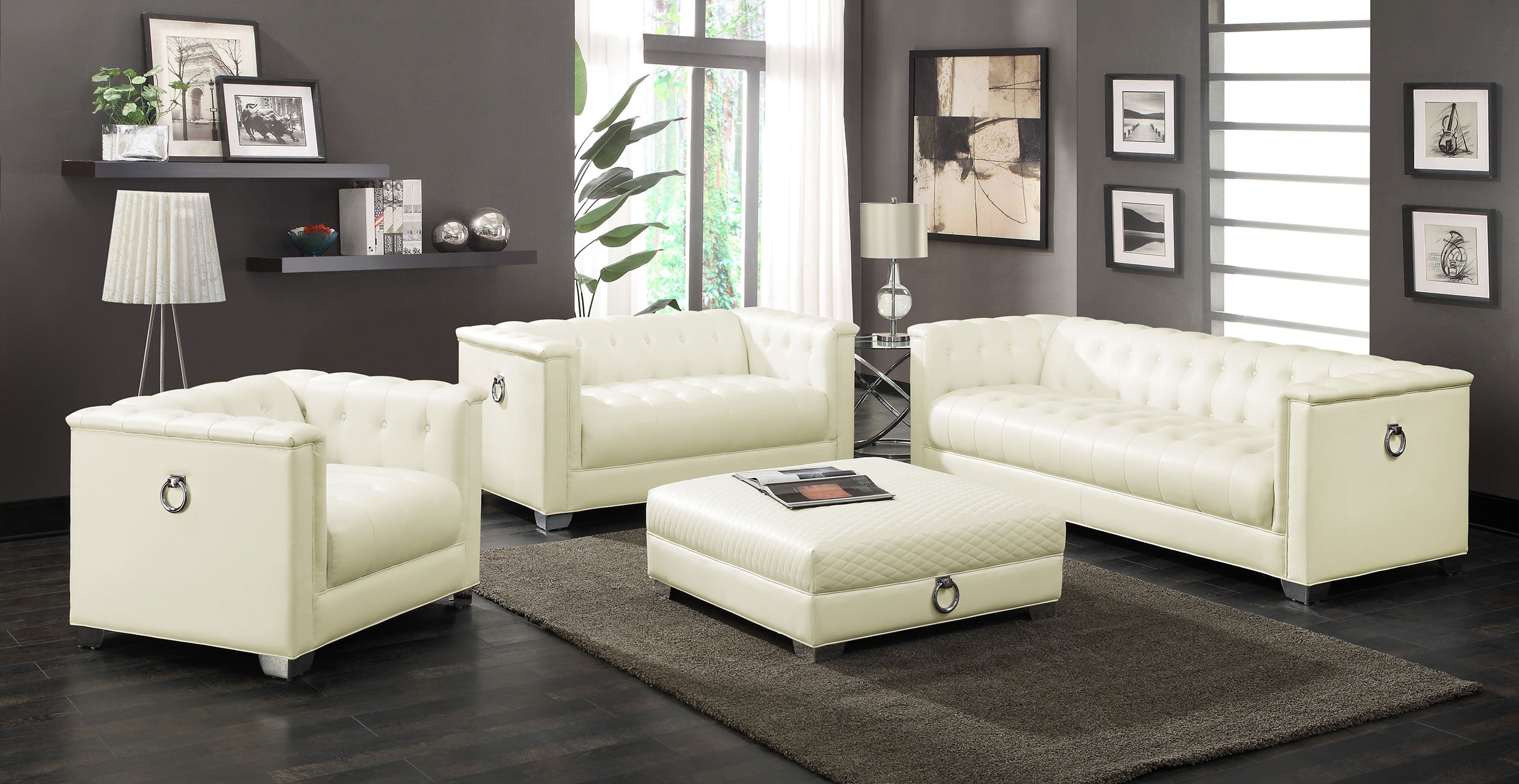 Orleans Furniture - Coaster - Chaviano 4-piece Upholstered Track Arm Sofa Set Pearl White - 505391-S4