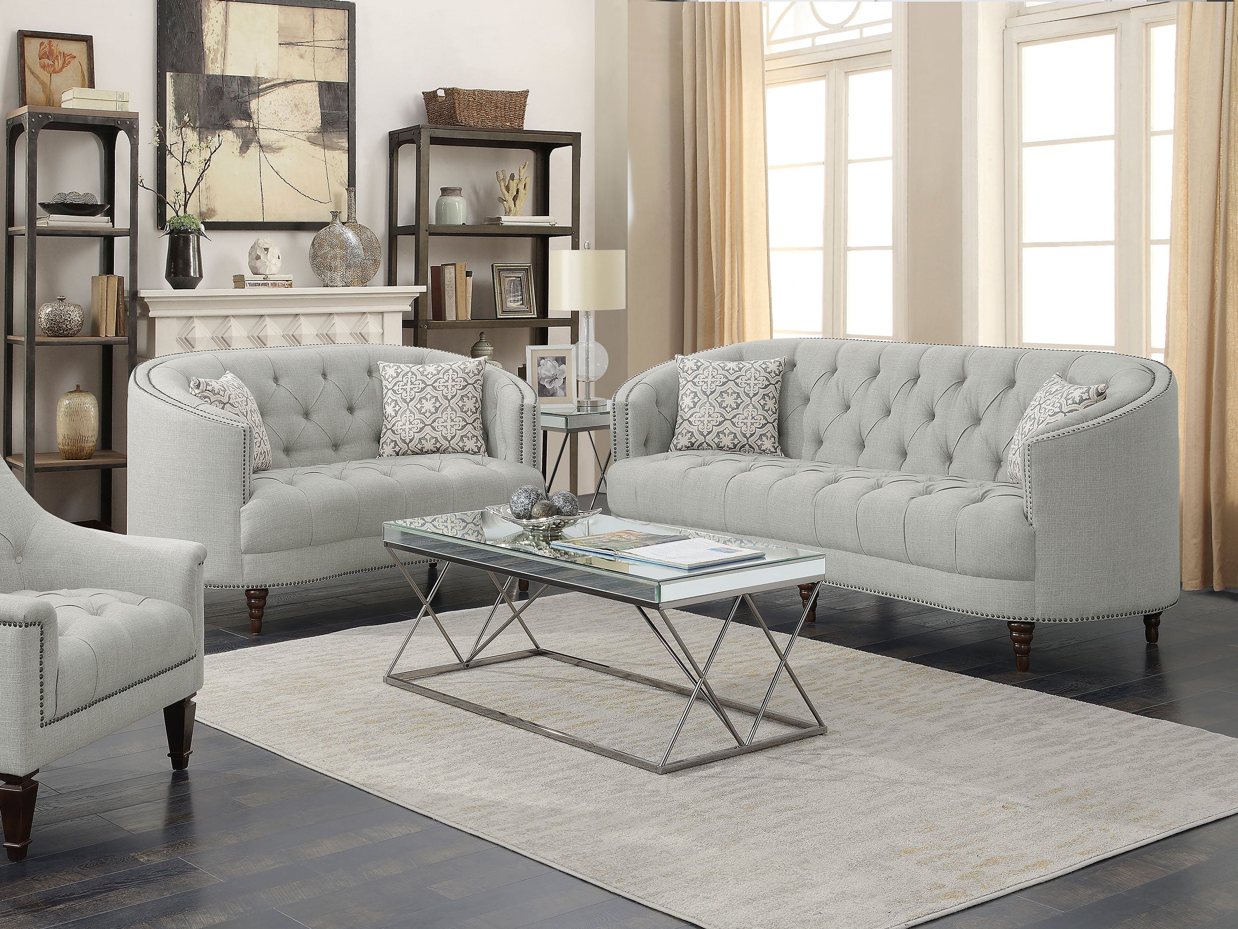 Orleans Furniture - Coaster - Avonlea 2-piece Upholstered Sloped Arm Sofa Set Grey Fabric - 505641-S2