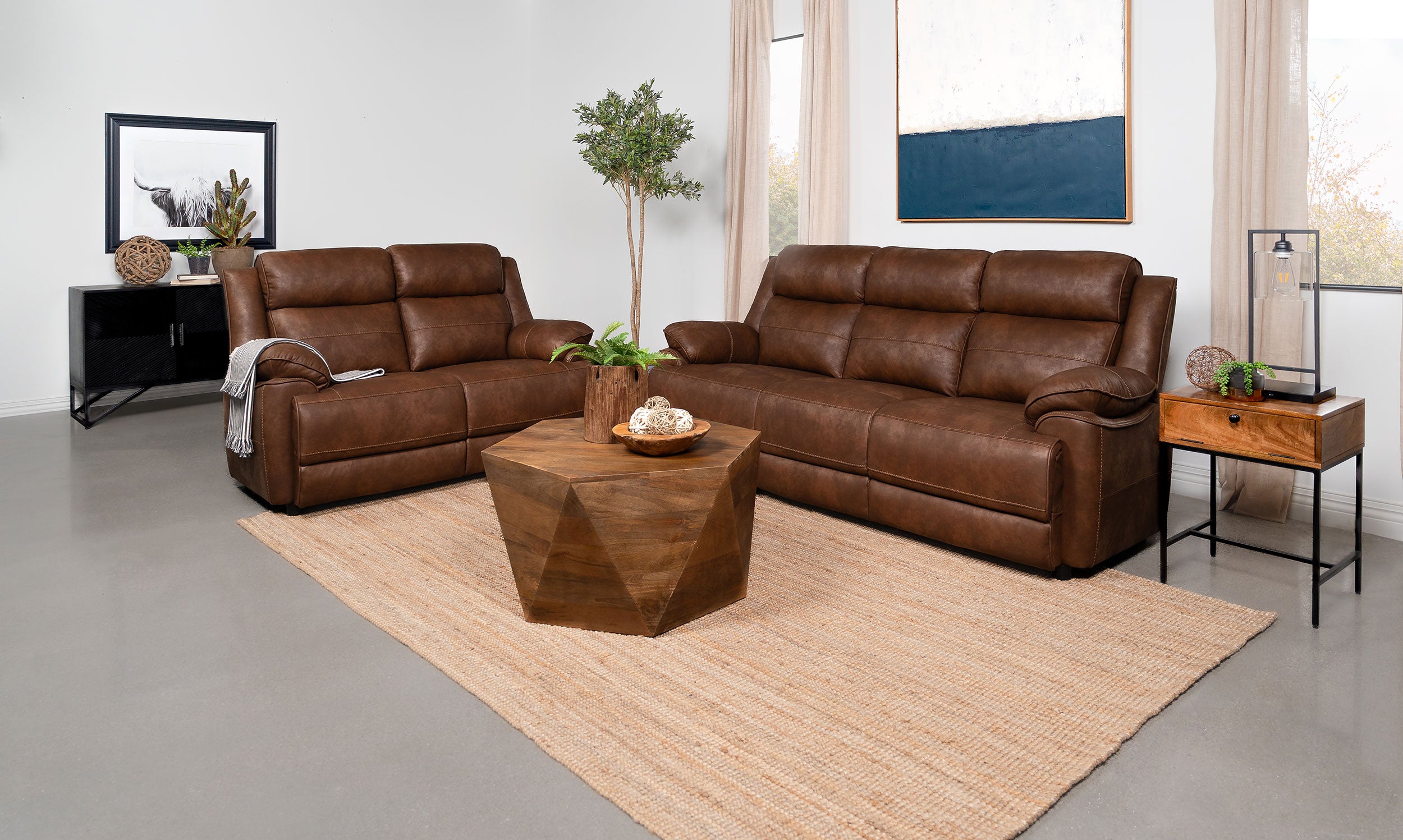 Orleans Furniture - Coaster - Ellington 2-piece Upholstered Padded Arm Sofa Set Dark Brown - 508281-S2