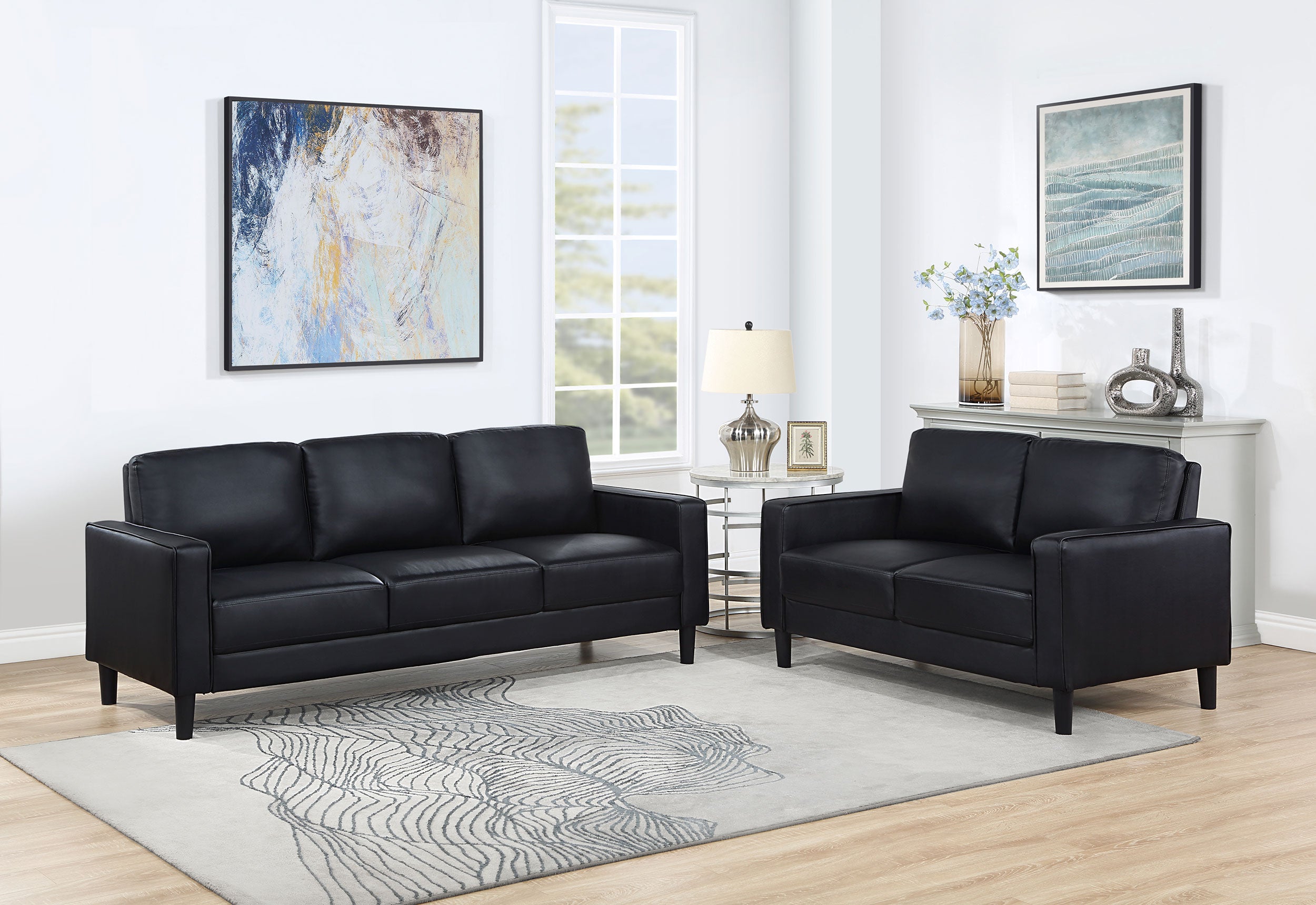 Orleans Furniture - Coaster - Ruth 2-piece Upholstered Track Arm Sofa Set Black - 508361-S2