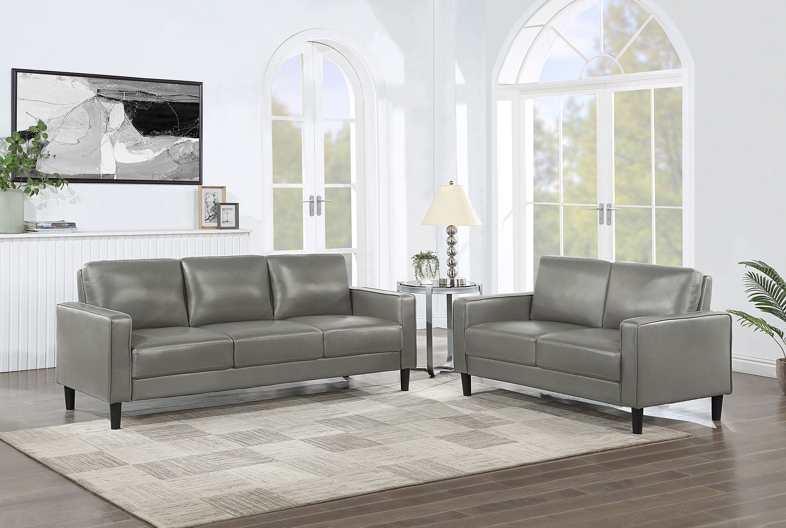 Orleans Furniture - Coaster - Ruth 2-piece Upholstered Track Arm Sofa Set Grey - 508365-S2