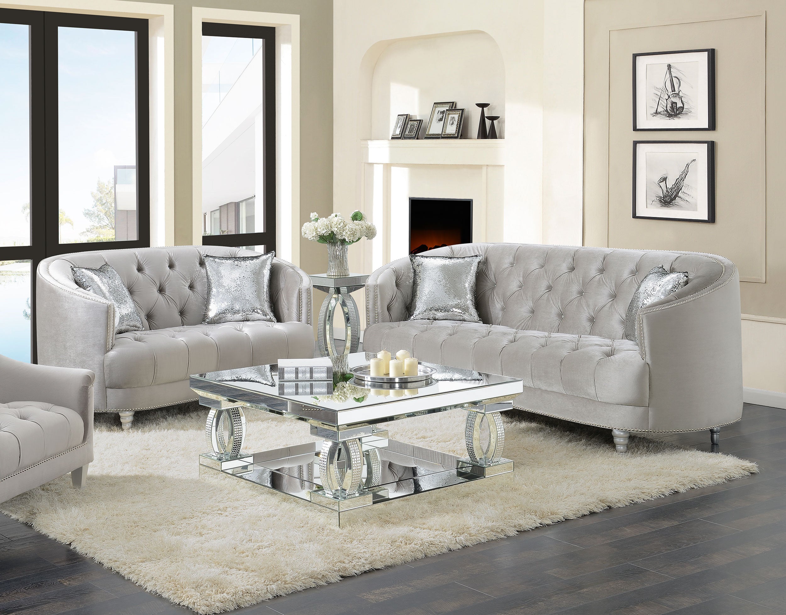 Orleans Furniture - Coaster - Avonlea 2-piece Upholstered Sloped Arm Sofa Set Grey Velvet - 508461-S2