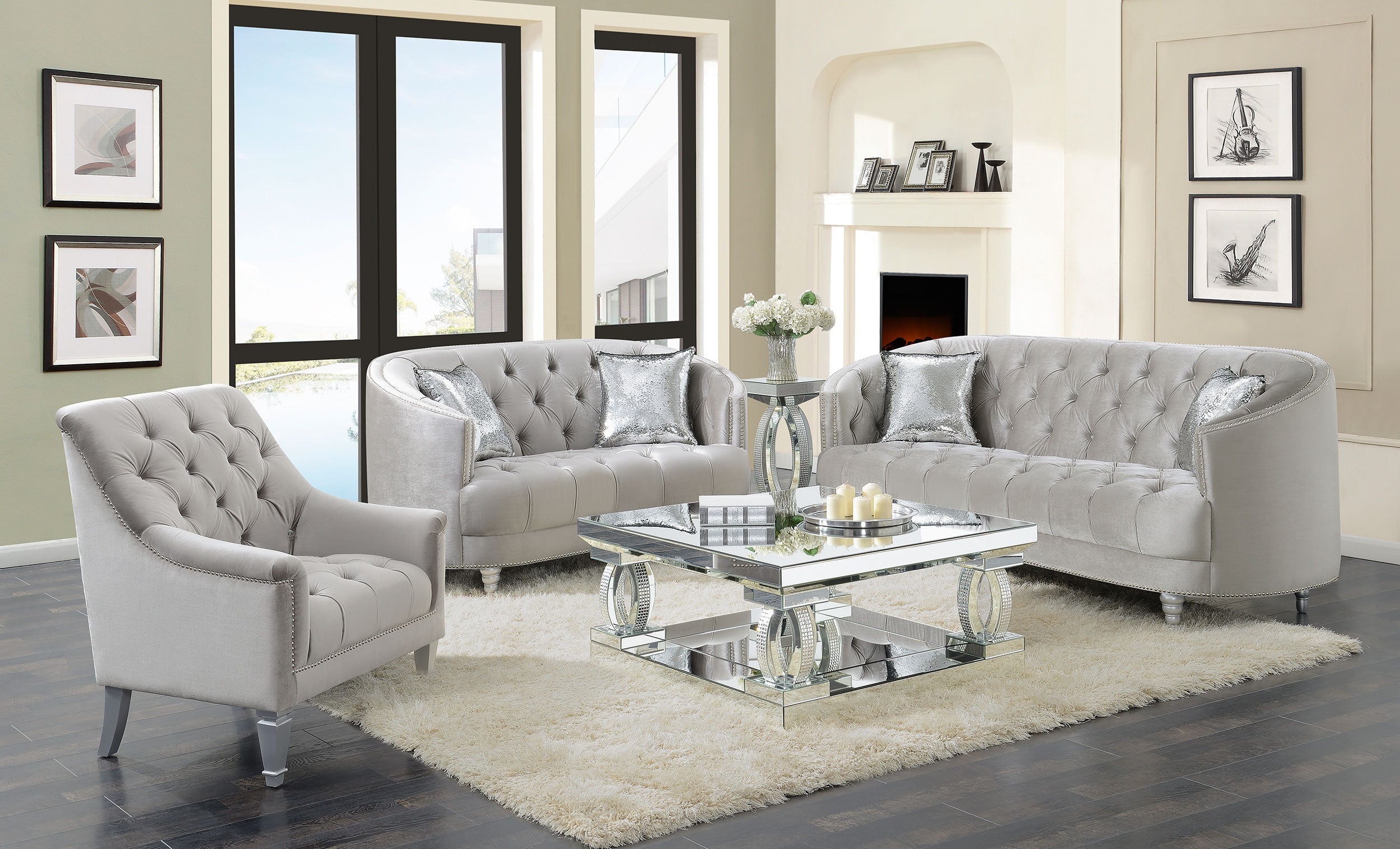 Orleans Furniture - Coaster - Avonlea 3-piece Upholstered Sloped Arm Sofa Set Grey Velvet - 508461-S3