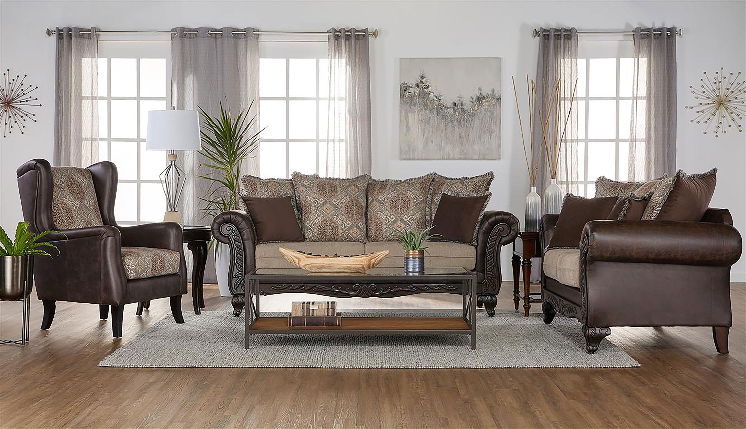 Orleans Furniture - Coaster - Elmbrook 3-piece Upholstered Rolled Arm Sofa Set Brown - 508571-S3