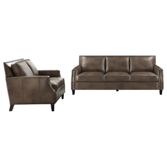 Leaton 2-piece Upholstered Recessed Arm Sofa Set Brown Sugar
