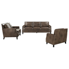 Leaton 3-piece Upholstered Recessed Arm Sofa Set Brown Sugar