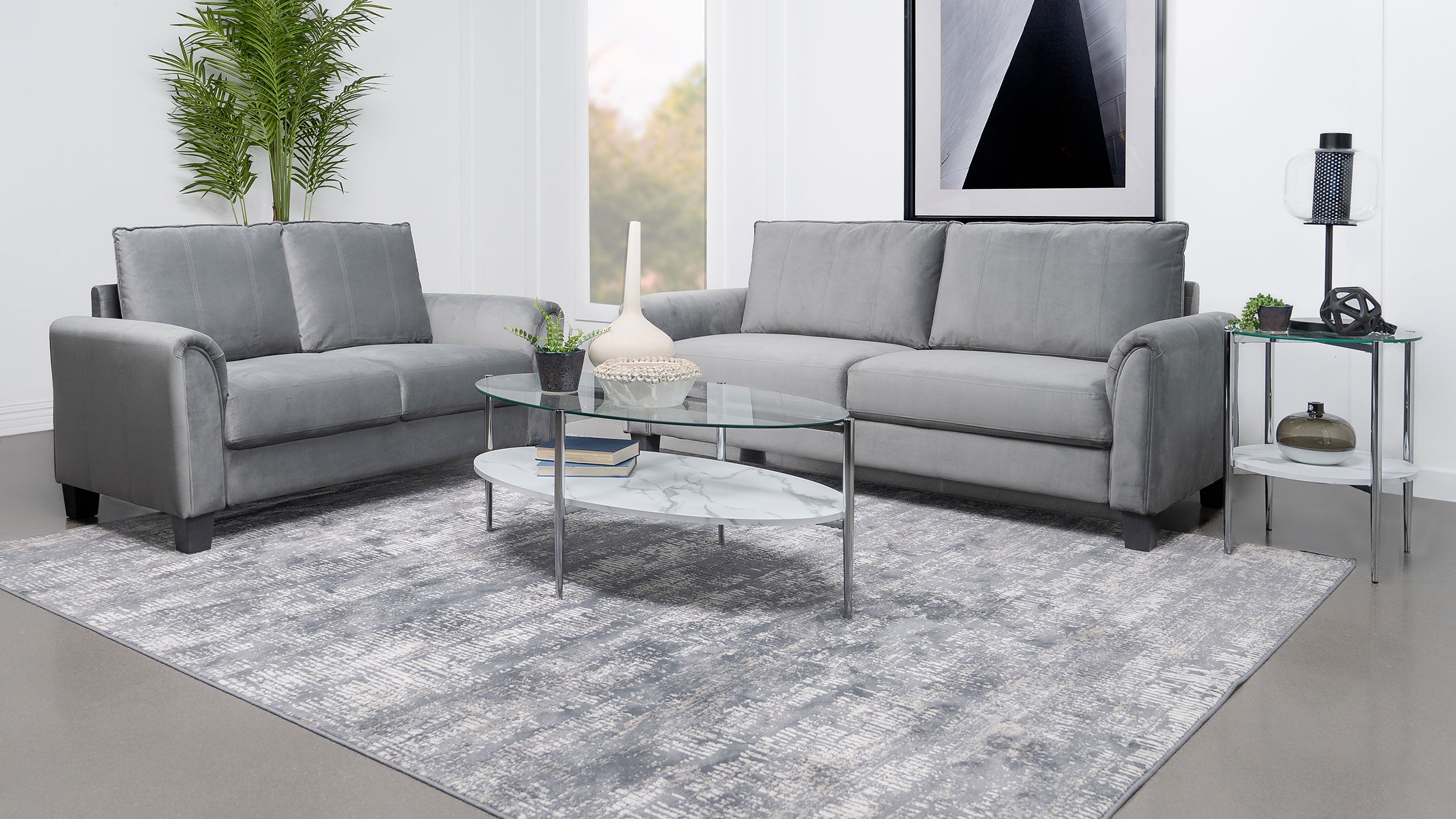Orleans Furniture - Coaster - Davis 2-piece Upholstered Rolled Arm Sofa Grey - 509634-S2