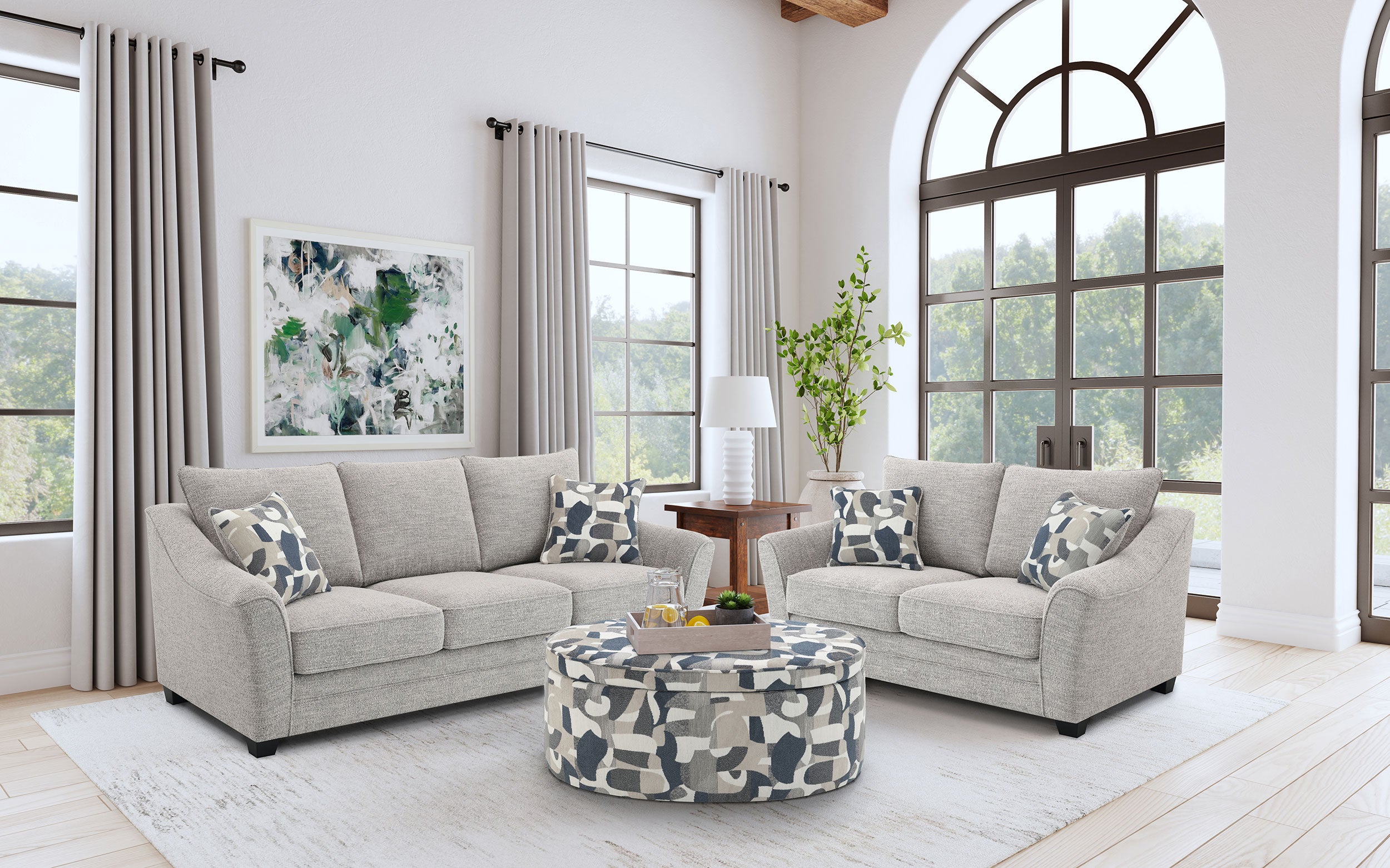 Orleans Furniture - Coaster - Tomkins 2-piece Boucle Upholstered Sofa Set Light Grey - 509671-S2