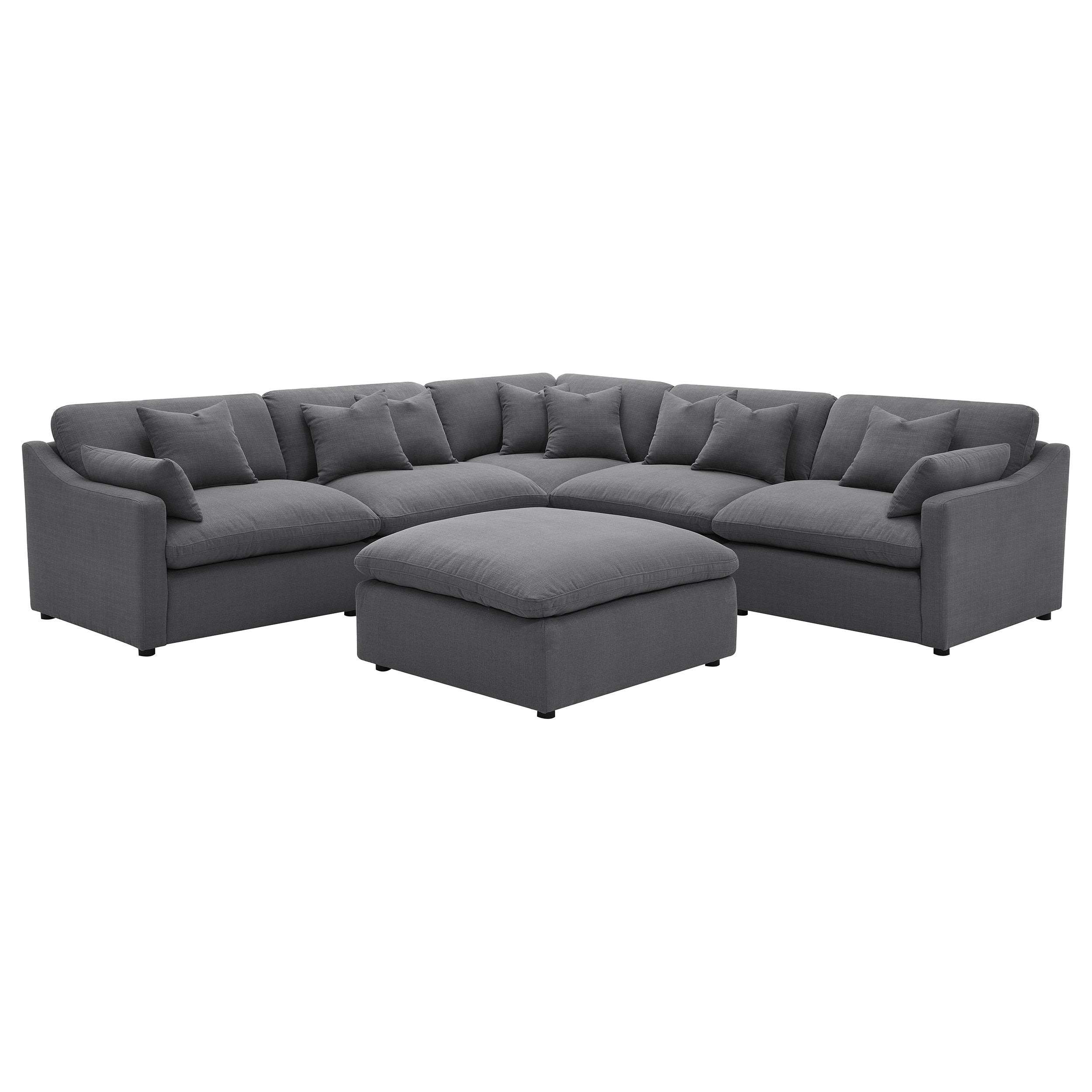 Orleans Furniture - Coaster - Hobson 6-piece Upholstered Modular Sectional Sofa Charcoal - 551455-SET