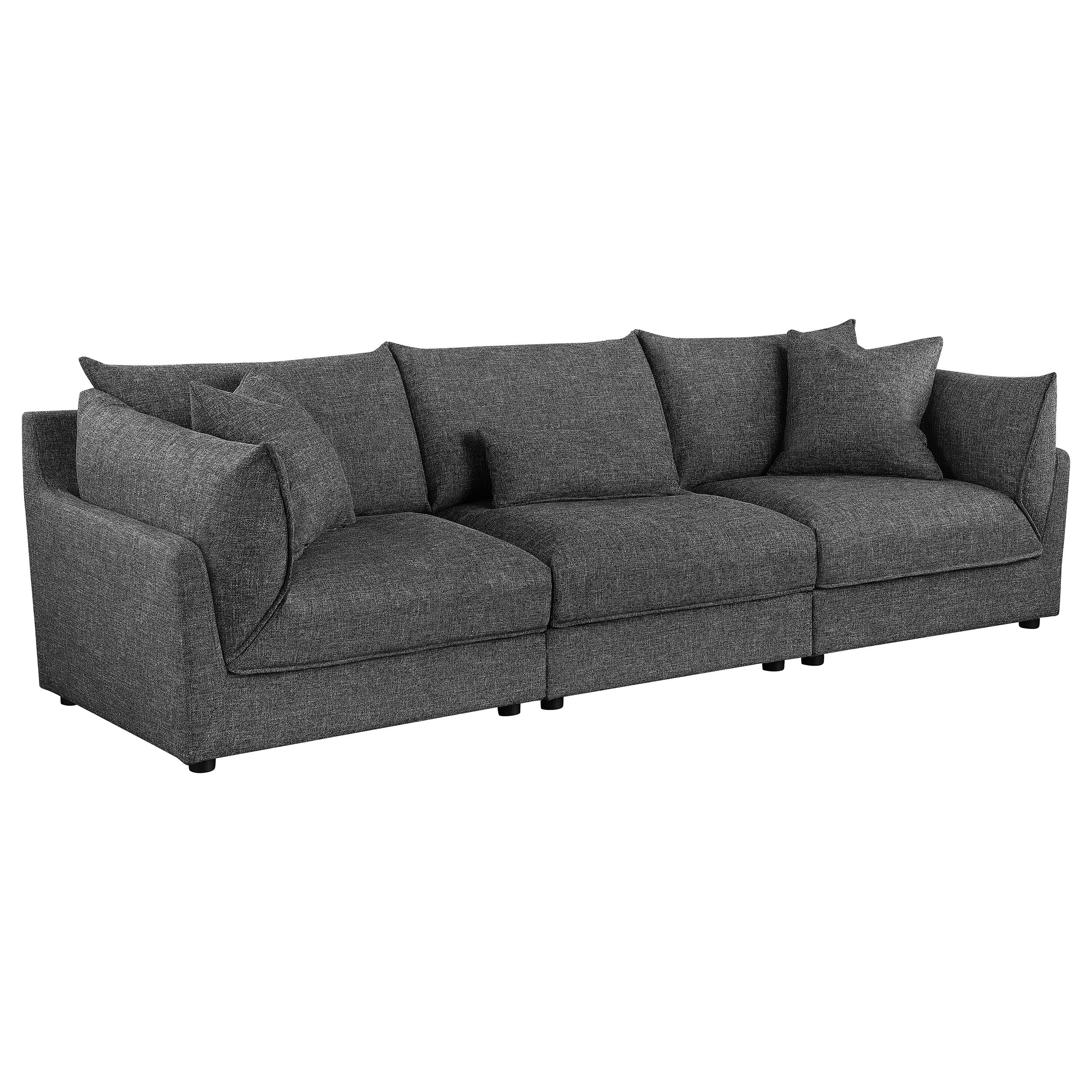 Orleans Furniture - Coaster - Sasha 3-Piece Upholstered Sofa Barely Black - 551681-SETB