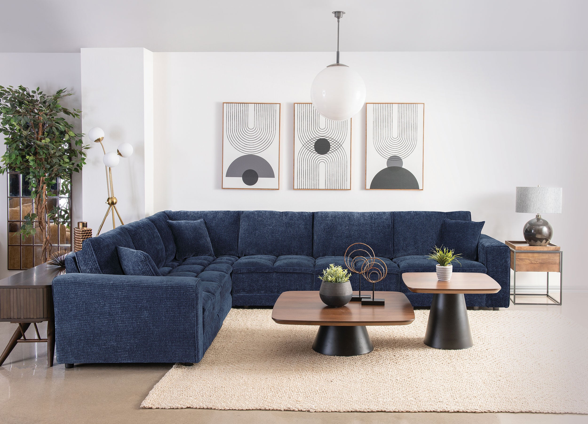 Orleans Furniture - Coaster - Atlantic 6-piece Upholstered Modular Sectional Sofa Blue - 551821-SETC