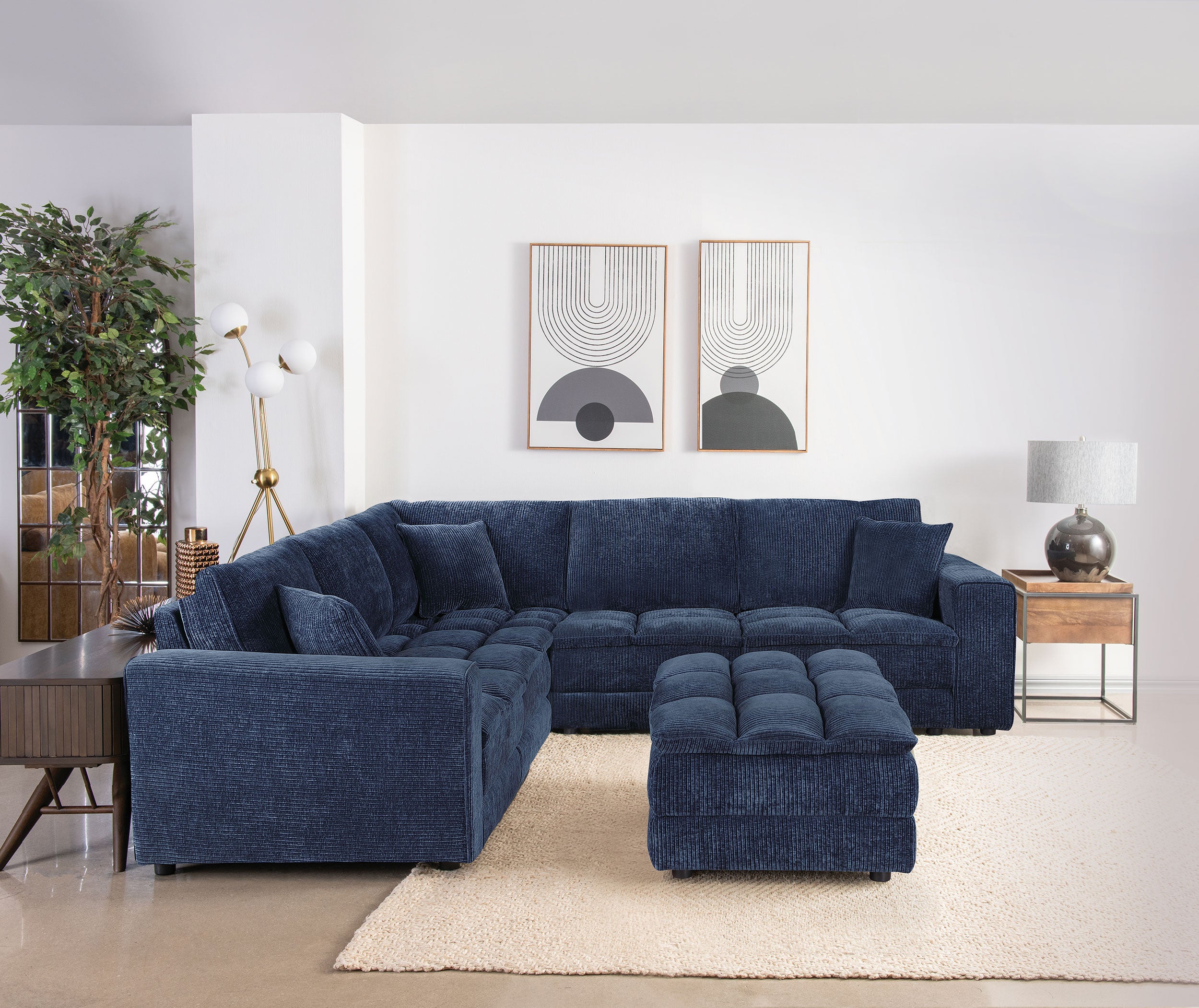 Orleans Furniture - Coaster - Atlantic 6-piece Upholstered Modular Sectional Sofa Blue - 551821-SET