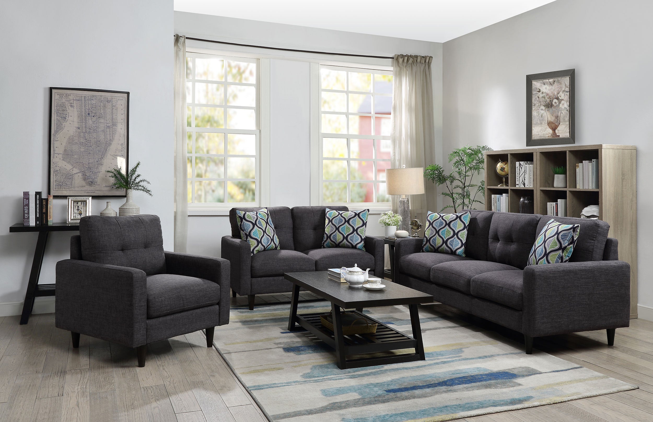 Orleans Furniture - Coaster - Watsonville 3-piece Upholstered Track Arm Sofa Set Grey - 552001-S3