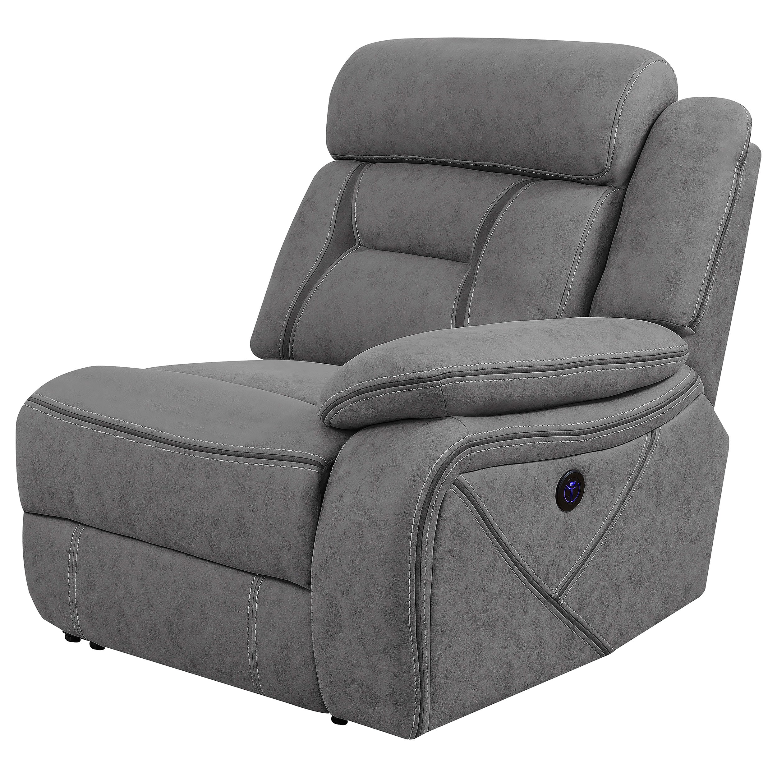 Orleans Furniture - Coaster - Higgins Upholstered RAF Power Recliner Grey - 600370B3