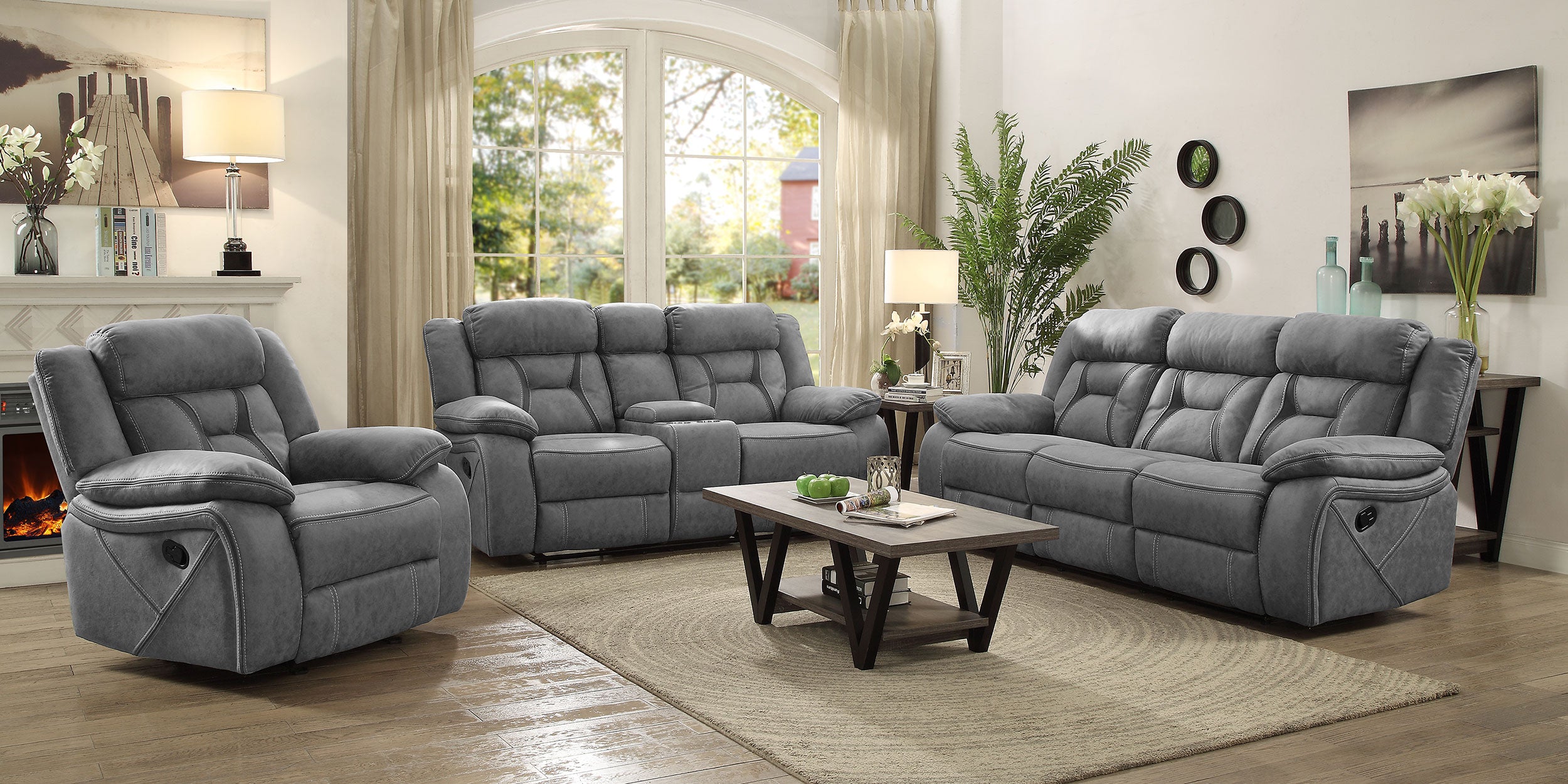 Orleans Furniture - Coaster - Higgins 3-piece Upholstered Motion Reclining Sofa Set Grey - 602261-S3