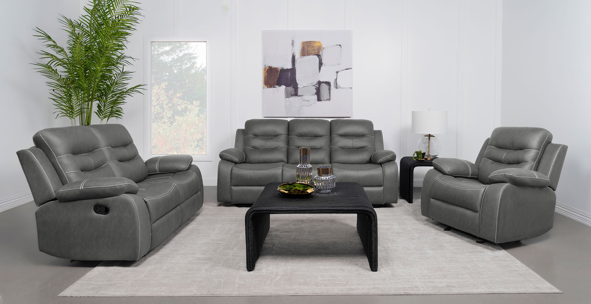 Orleans Furniture - Coaster - Nova 3-piece Upholstered Padded Arm Sofa Set Dark Grey - 602531-S3