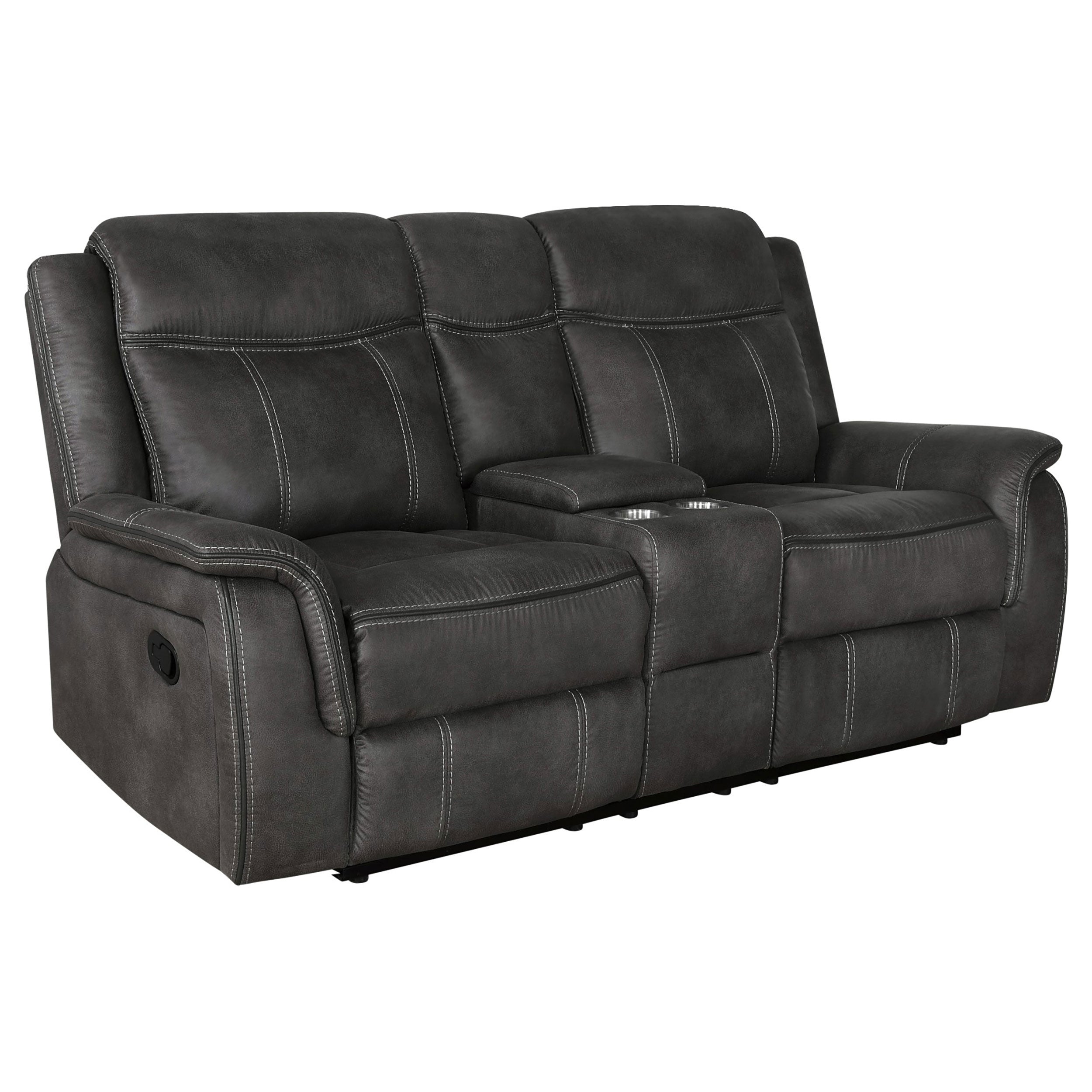 Orleans Furniture - Coaster - Lawrence Upholstered Padded Arm Reclining Loveseat Charcoal - 603505