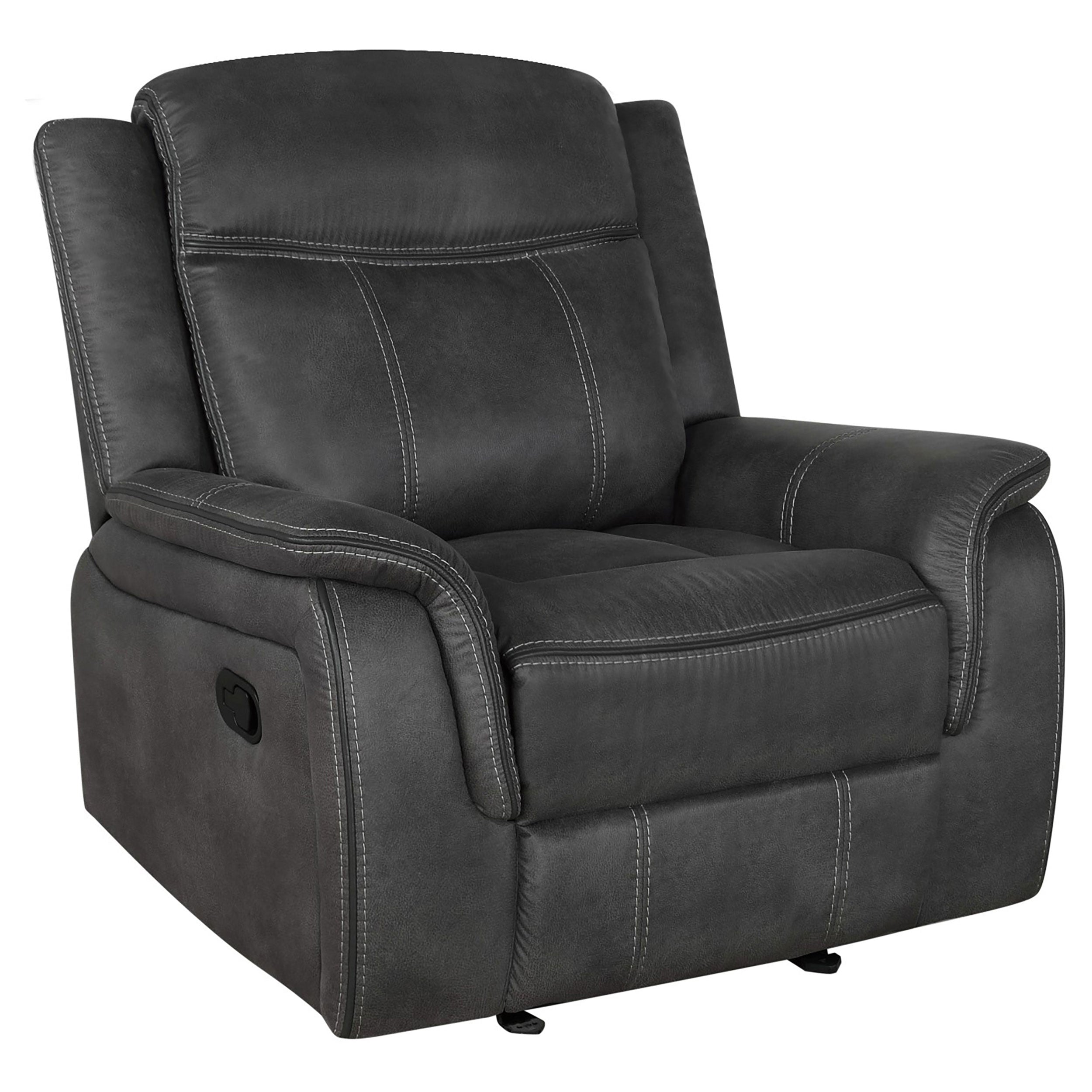 Orleans Furniture - Coaster - Lawrence Upholstered Padded Arm Glider Recliner Charcoal - 603506
