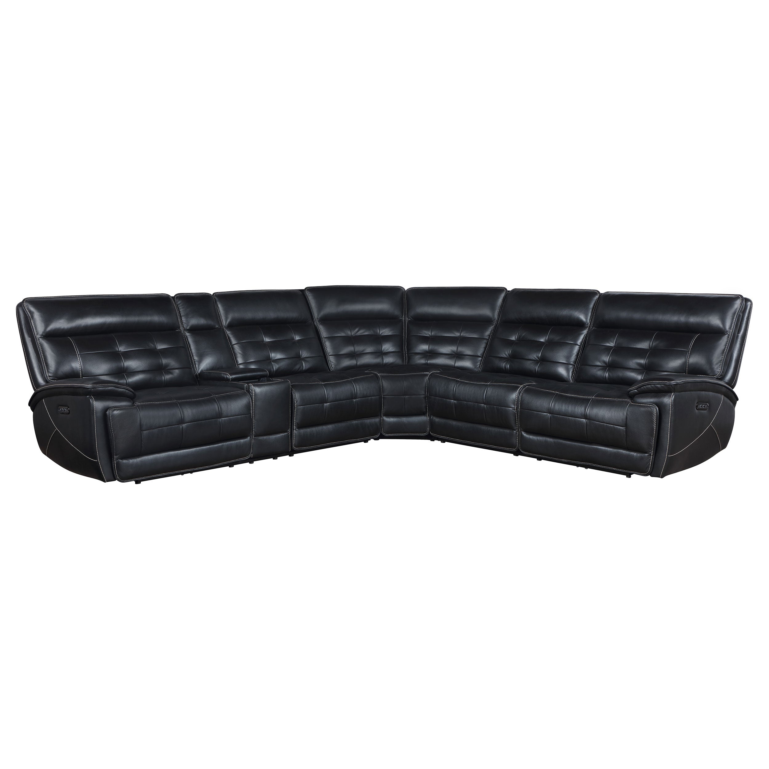 Orleans Furniture - Coaster - Hewitt Leather Upholstered Power Reclining Sectional Black - 609610PP