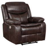Orleans Furniture - Coaster - Sycamore Upholstered Power Recliner Chair Dark Brown - 610193P