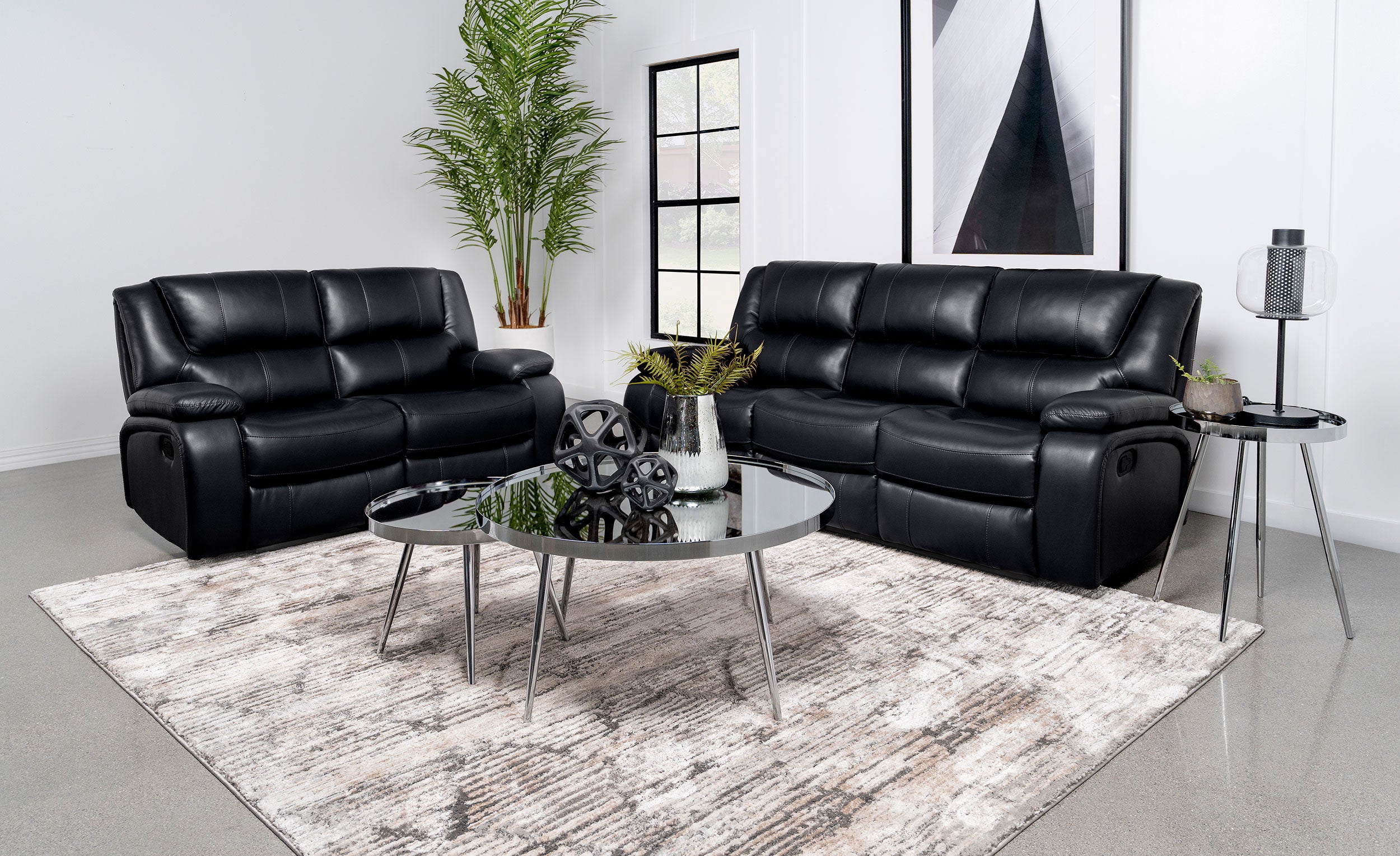 Orleans Furniture - Coaster - Camila 2-piece Upholstered Motion Reclining Sofa Set Black - 610244-S2