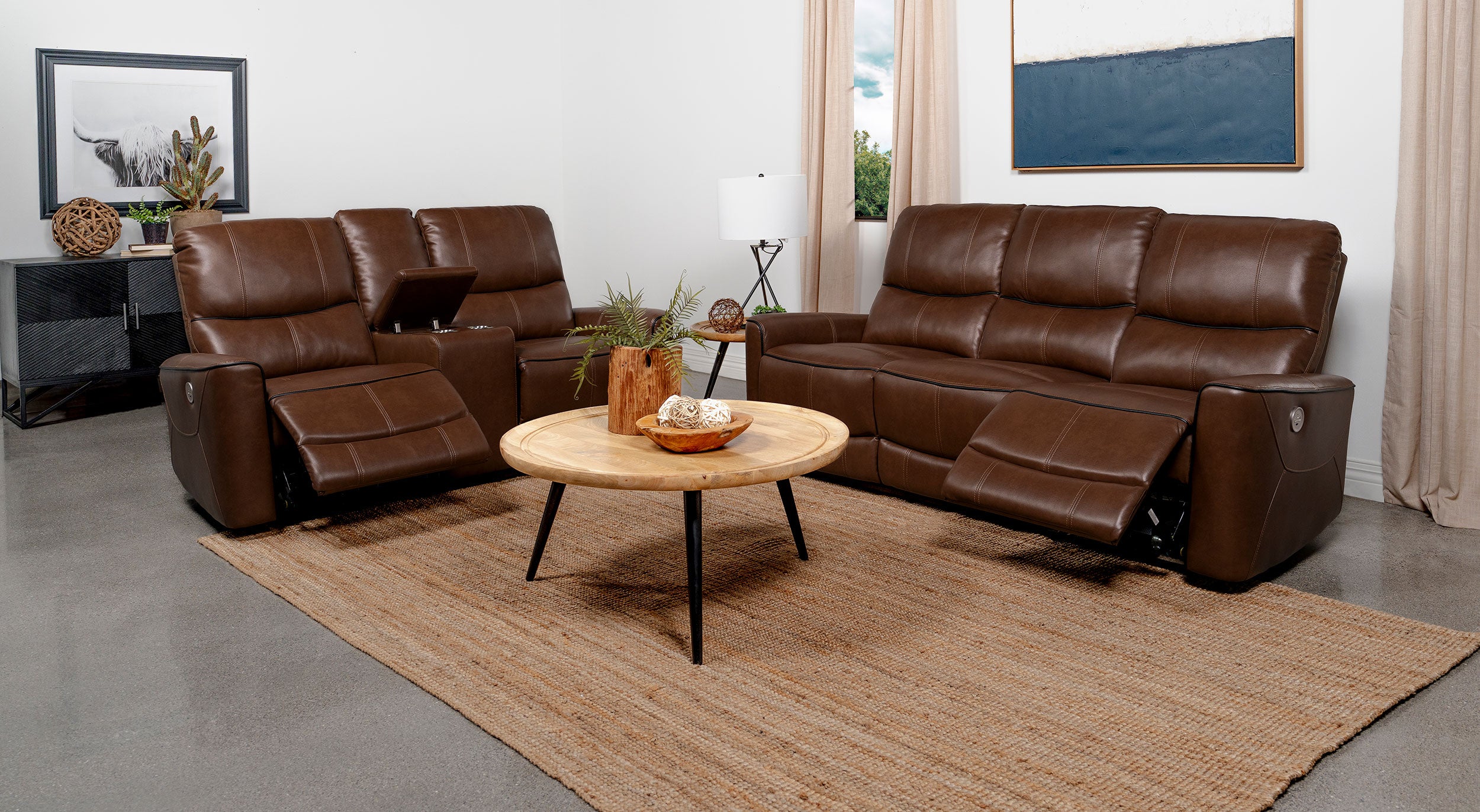 Orleans Furniture - Coaster - Greenfield 2-piece Power Reclining Sofa Set Saddle Brown - 610264P-S2