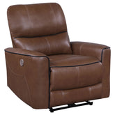 Orleans Furniture - Coaster - Greenfield Upholstered Power Recliner Chair Saddle Brown - 610266P
