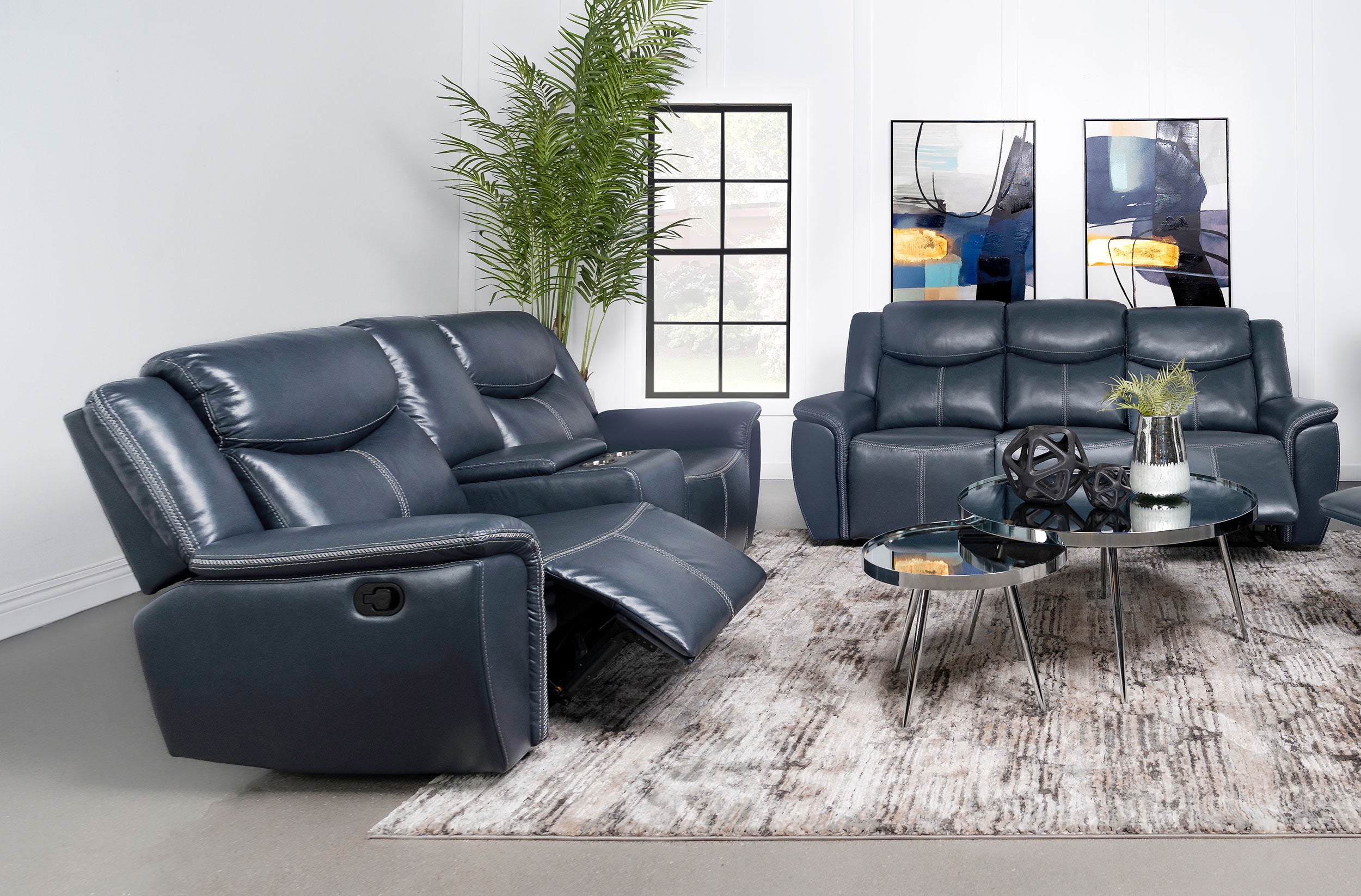 Orleans Furniture - Coaster - Sloane 2-piece Upholstered Reclining Sofa Set Blue - 610271-S2
