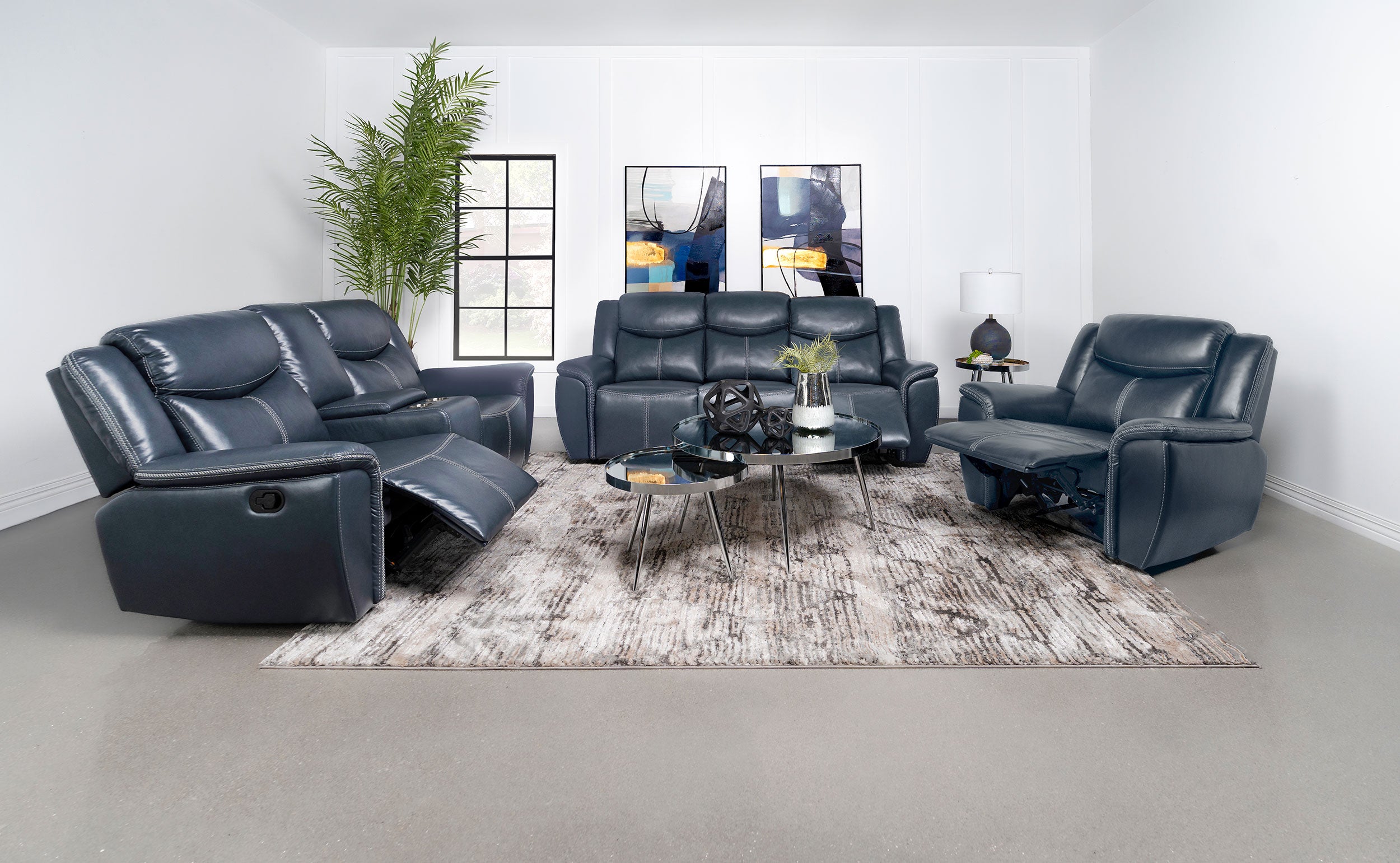 Orleans Furniture - Coaster - Sloane 3-piece Upholstered Reclining Sofa Set Blue - 610271-S3