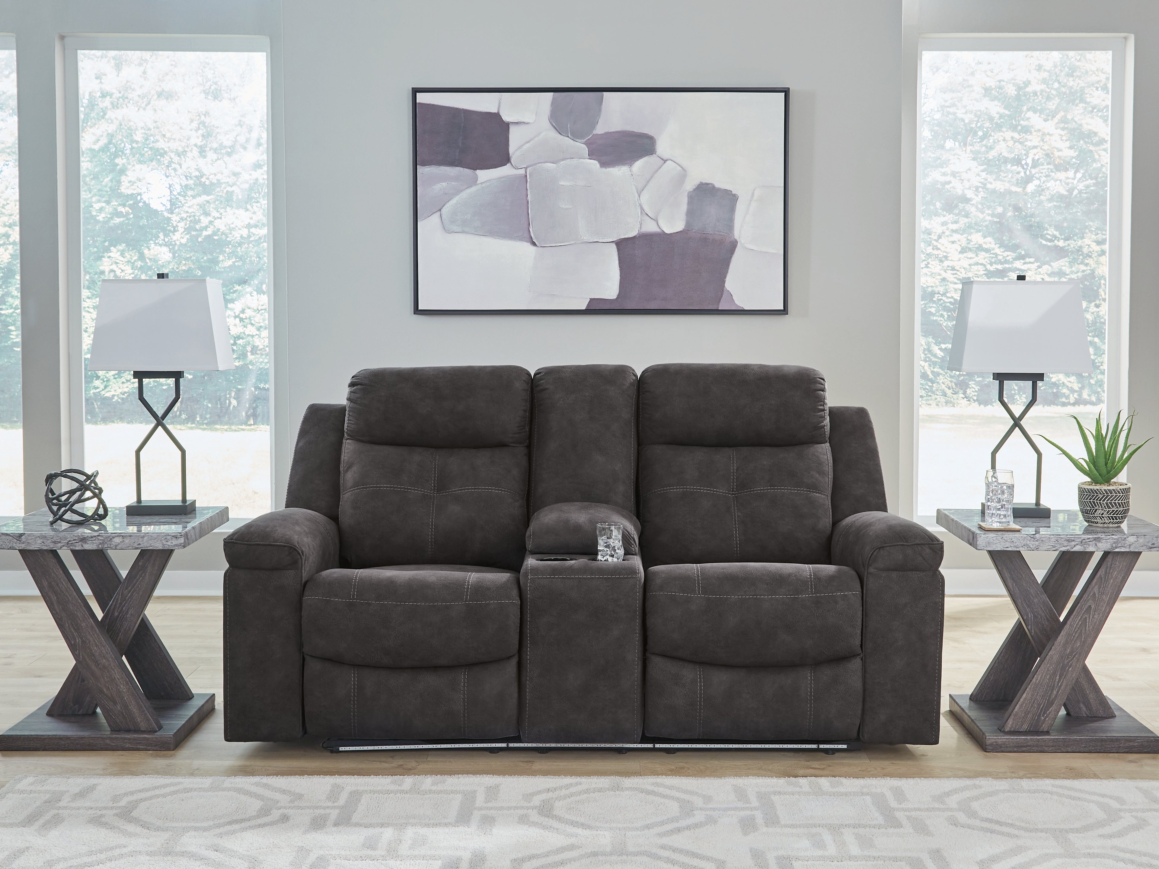 Orleans Furniture - Ashley Furniture - Brysonview Living Room - DBL Rec Loveseat w/Console / Charcoal - 6360594