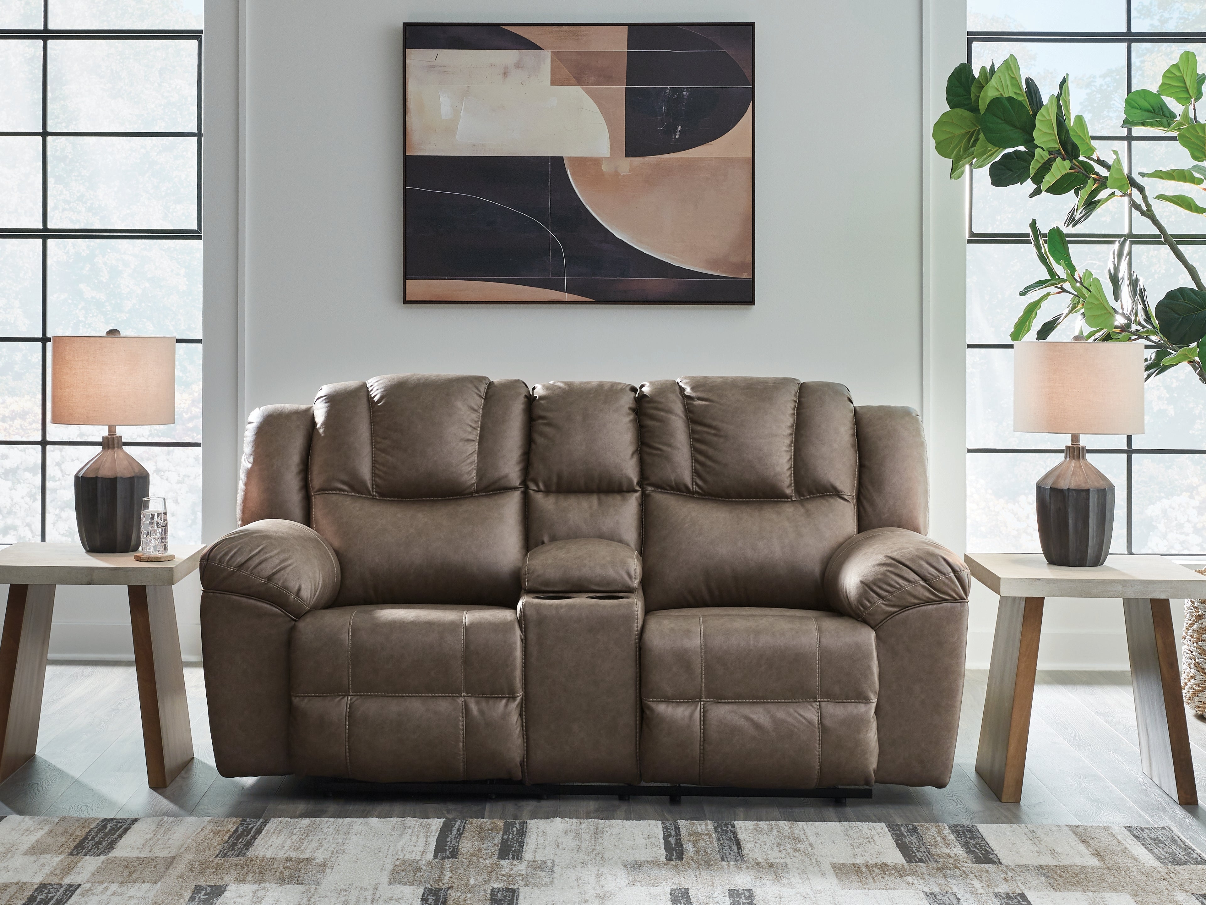 Orleans Furniture - Ashley Furniture - Lowilla Living Room - DBL Rec Loveseat w/Console / Driftwood - PC6450694