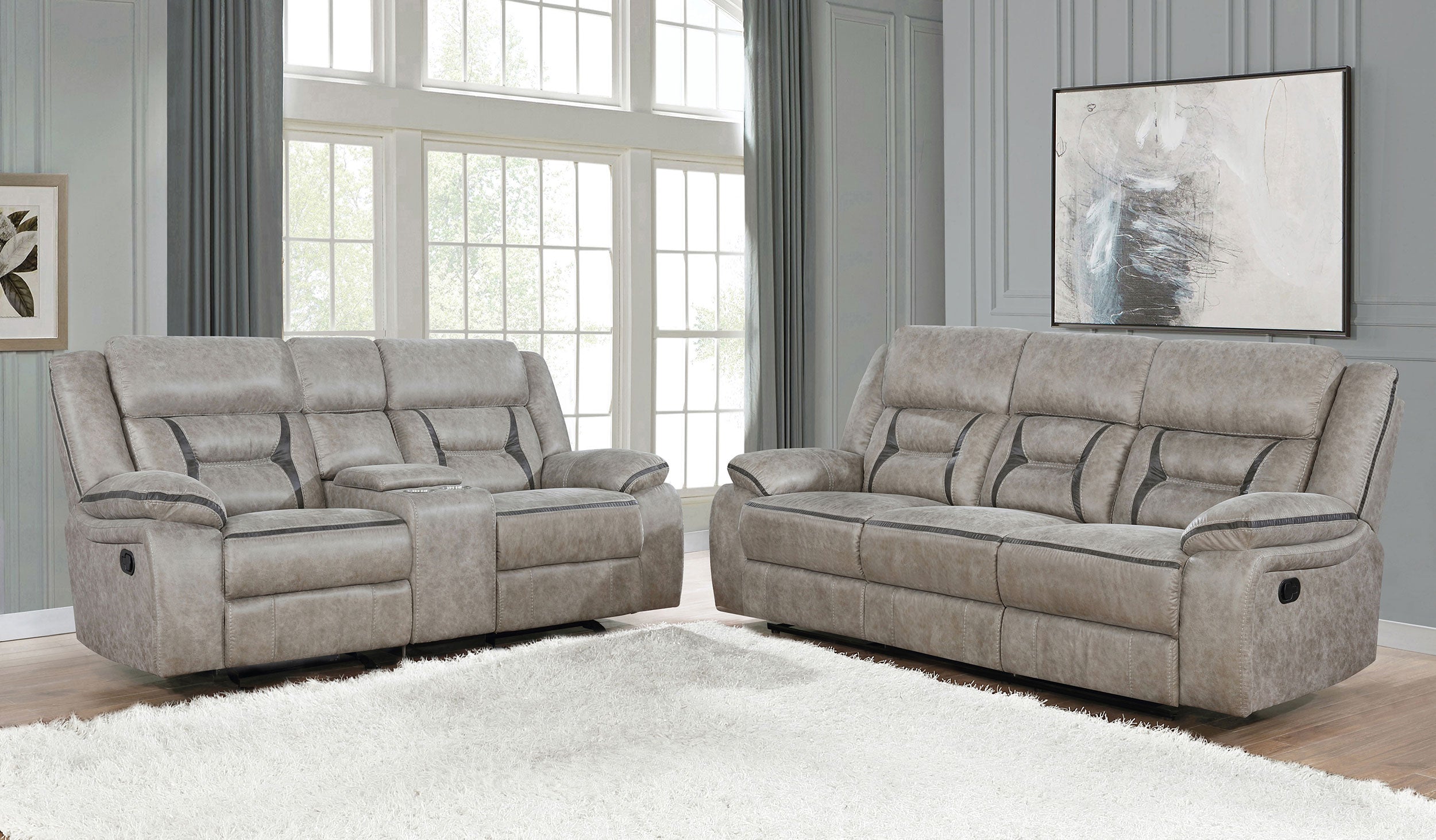 Orleans Furniture - Coaster - Greer 2-piece Upholstered Reclining Sofa Set Taupe - 651351-S2