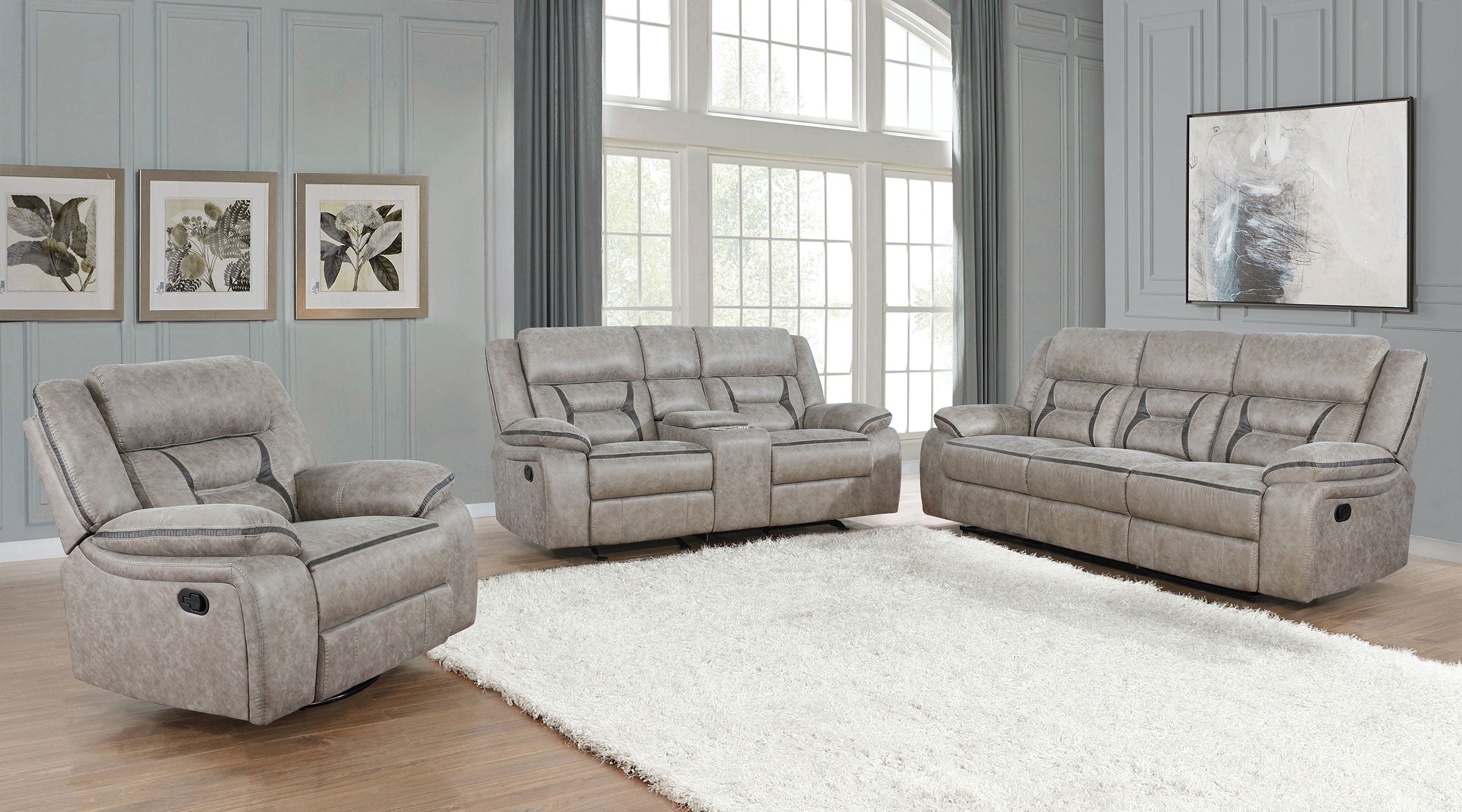 Orleans Furniture - Coaster - Greer 3-piece Upholstered Reclining Sofa Set Taupe - 651351-S3