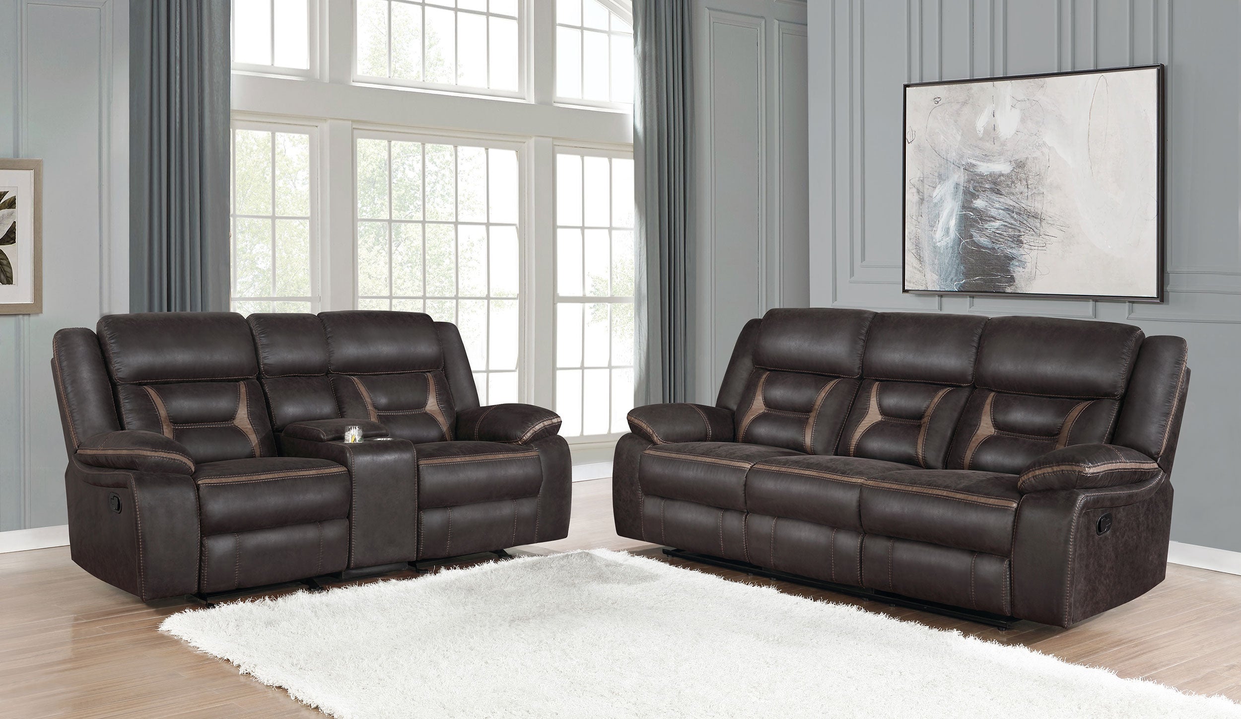 Orleans Furniture - Coaster - Greer 2-piece Upholstered Reclining Sofa Set Brown - 651354-S2