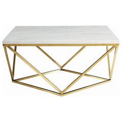 Orleans Furniture - Coaster - Meryl Square Faux Marble Top Coffee Table White and Gold - 700846