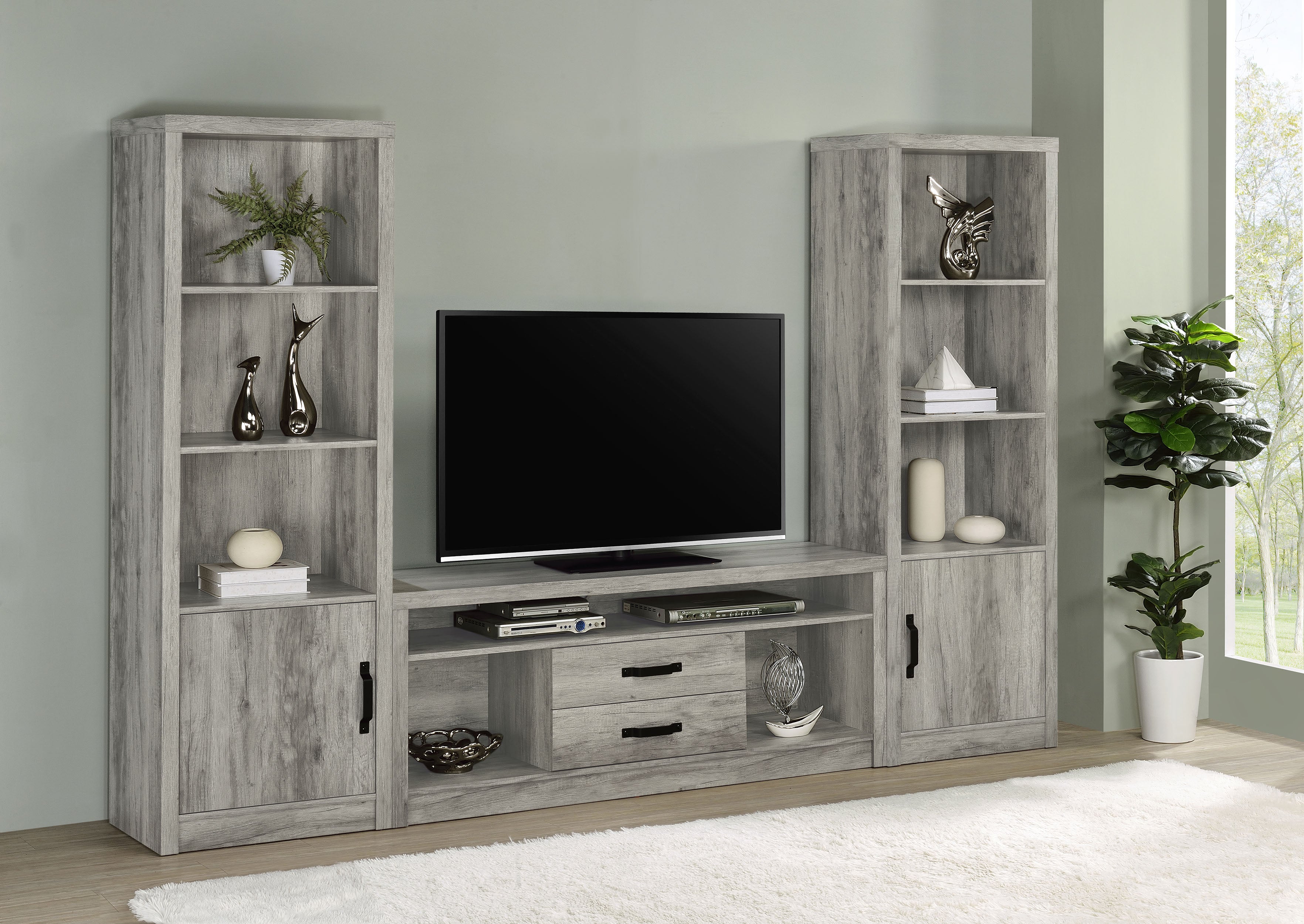 Orleans Furniture - Coaster - Burke 3-piece 59-inch TV Entertainment Center Grey Driftwood - 701024-SET