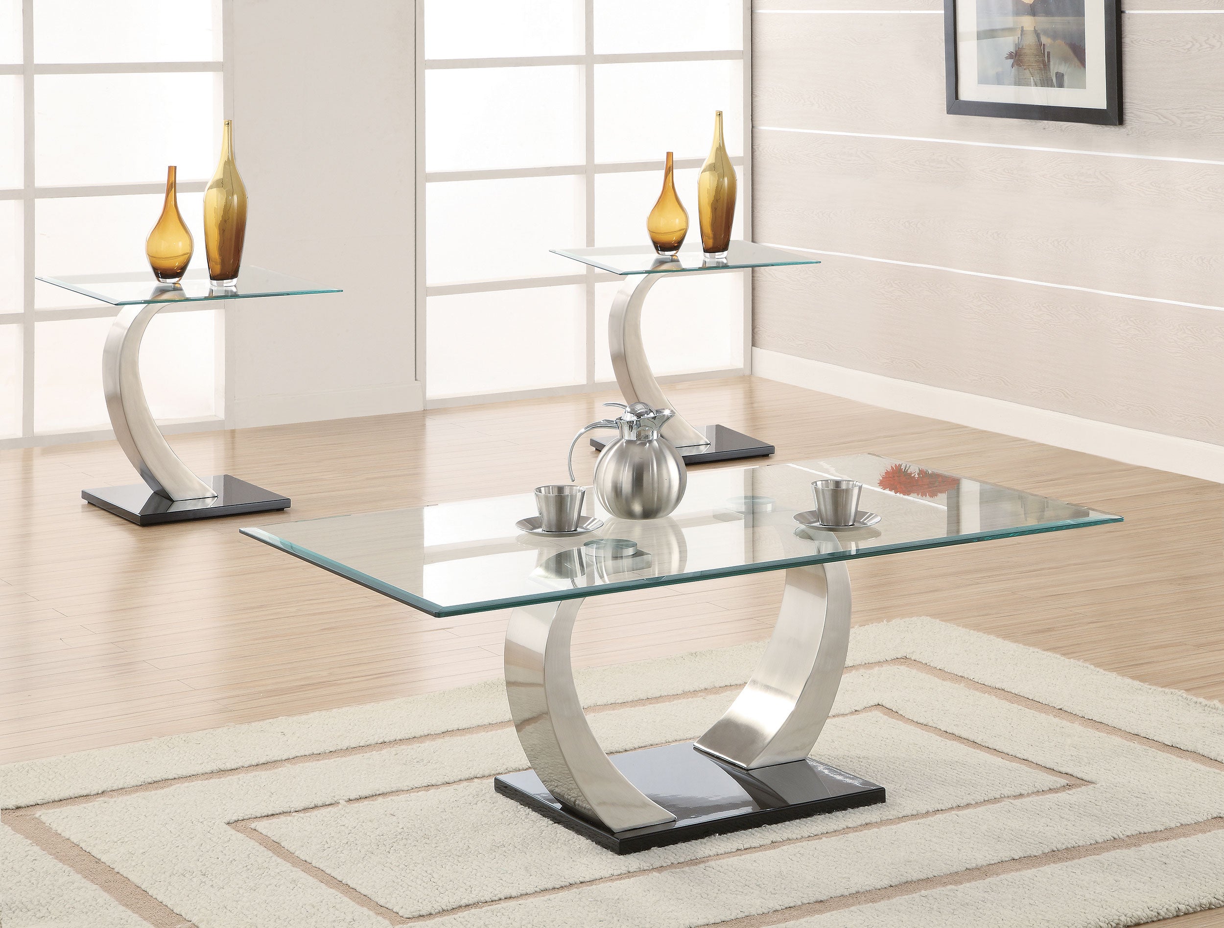 Orleans Furniture - Coaster - Pruitt 3-piece Coffee and End Table Set Satin Silver - 701238-S3
