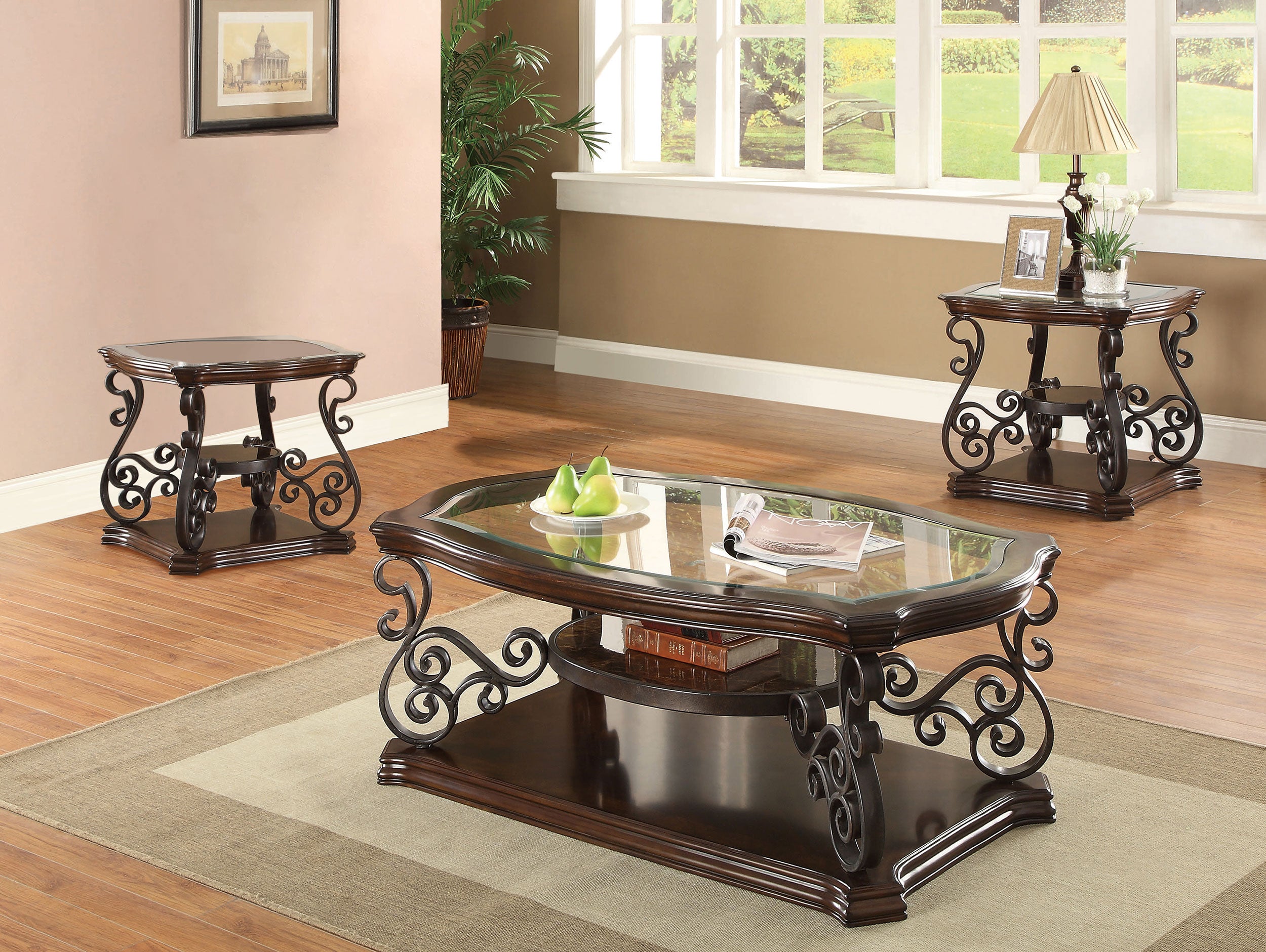 Orleans Furniture - Coaster - Laney 3-piece Glass Top Coffee and End Table Set Dark Merlot - 702448-S3
