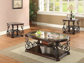 Orleans Furniture - Coaster - Laney 3-piece Glass Top Coffee and End Table Set Dark Merlot - 702448-S3